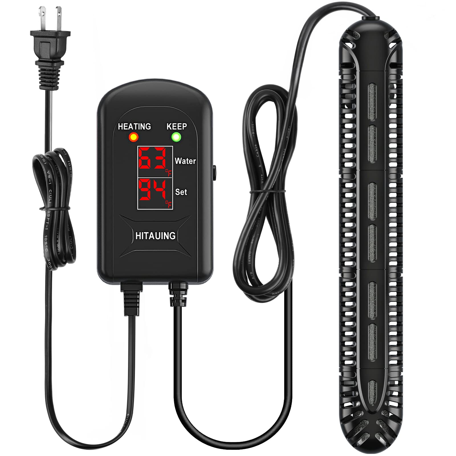 Hitauing Aquarium Heater, 300W Fish Tank Heater With Led Digital Display & 5 Safety Protection, Submersible Aquarium Heater With