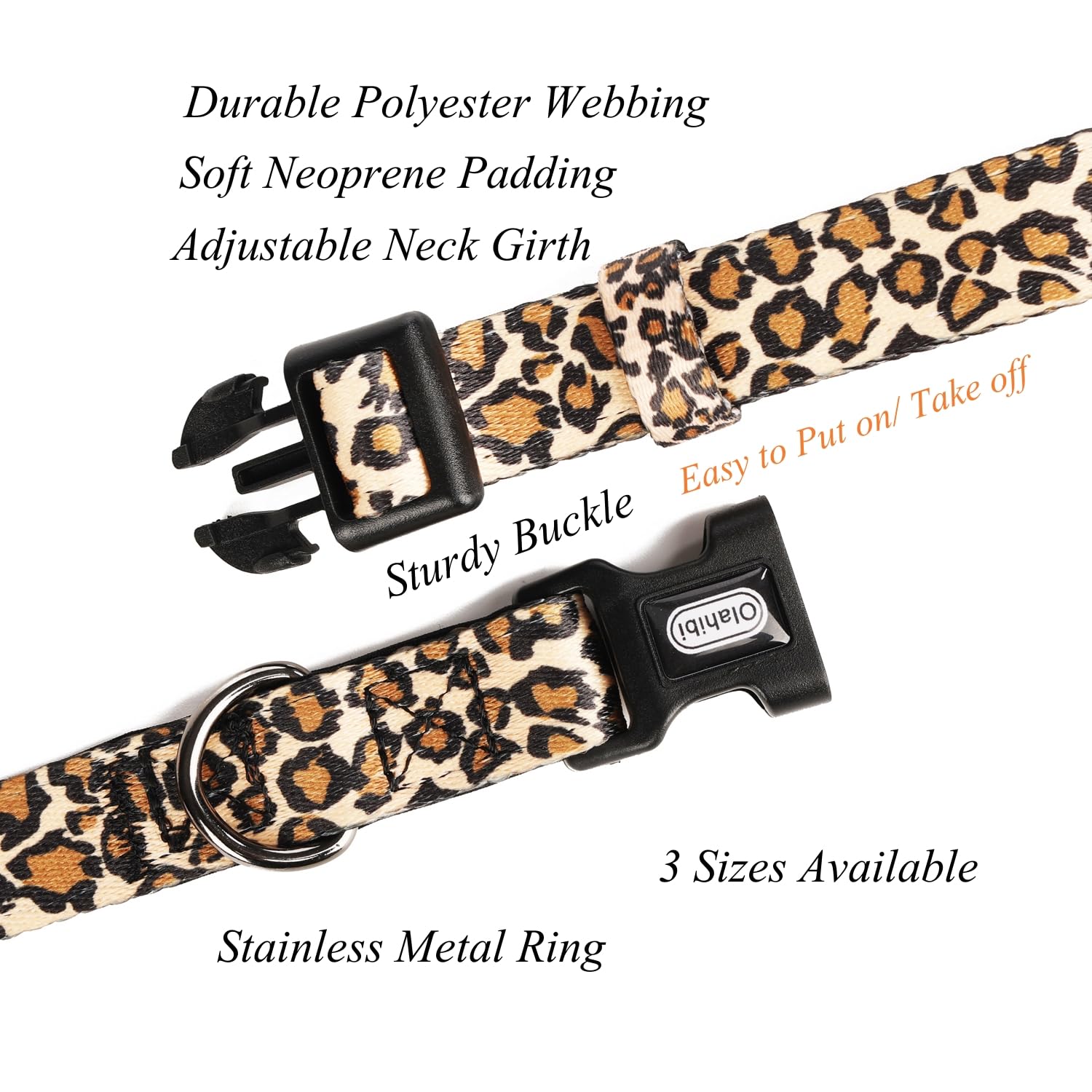 Olahibi Neoprene Padded Dog Collar, Soft And Comfortable, Leopard Pattern, For Medium Dogs.(Medium, Brown Leopard)
