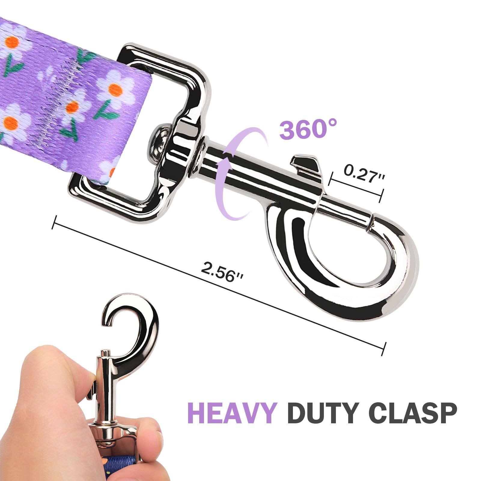 Hikiko Cute Girl Double Handle Dog Leash 5 Foot Padded Traffic Handles For Walking Training (Purple Floral, 5Ft)