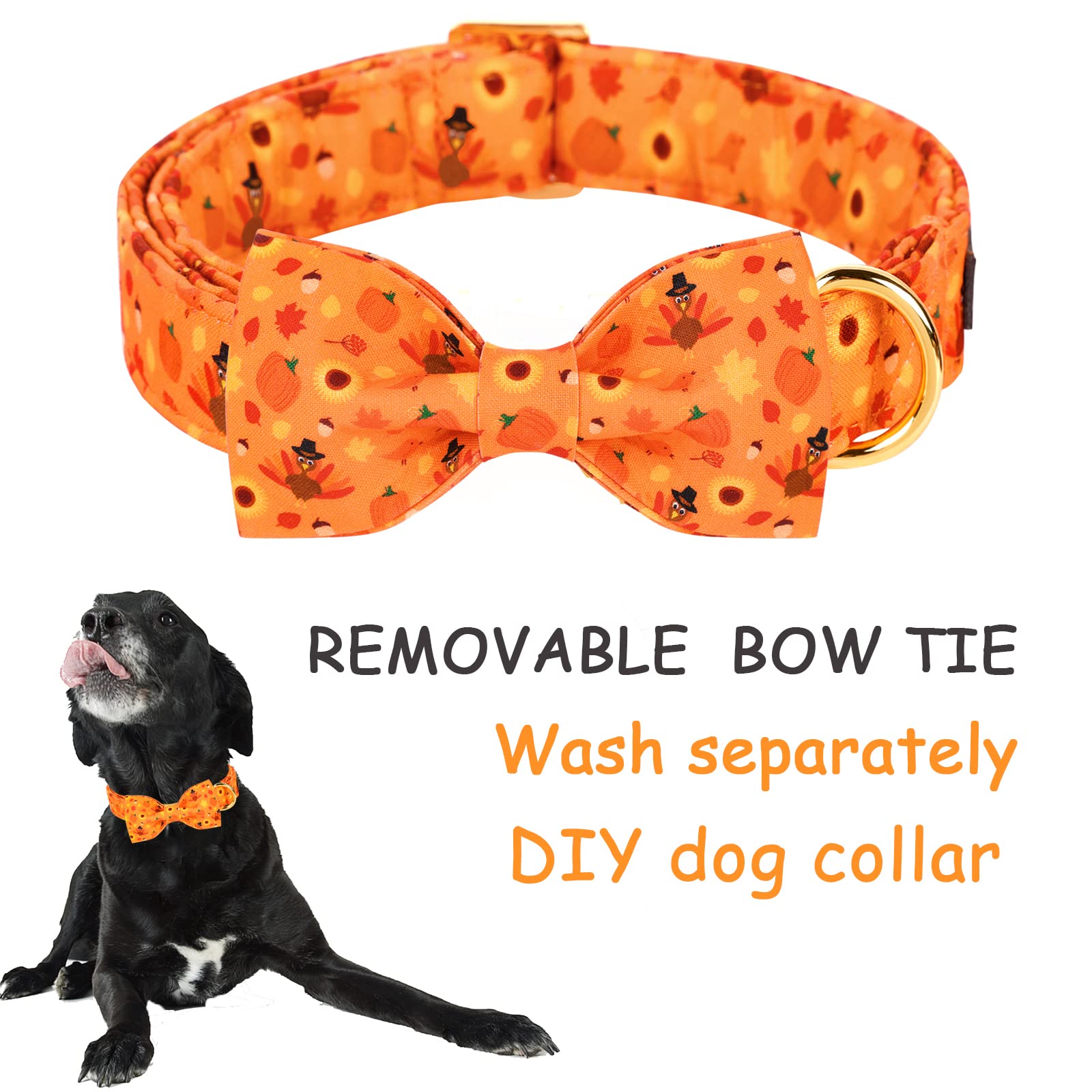 Unique Style Paws Halloween& Dog Collar With Bow Tie Pumpkin Cotton Collar Adjustable Puppy Collar Best Thanksgiving Gift For Sm