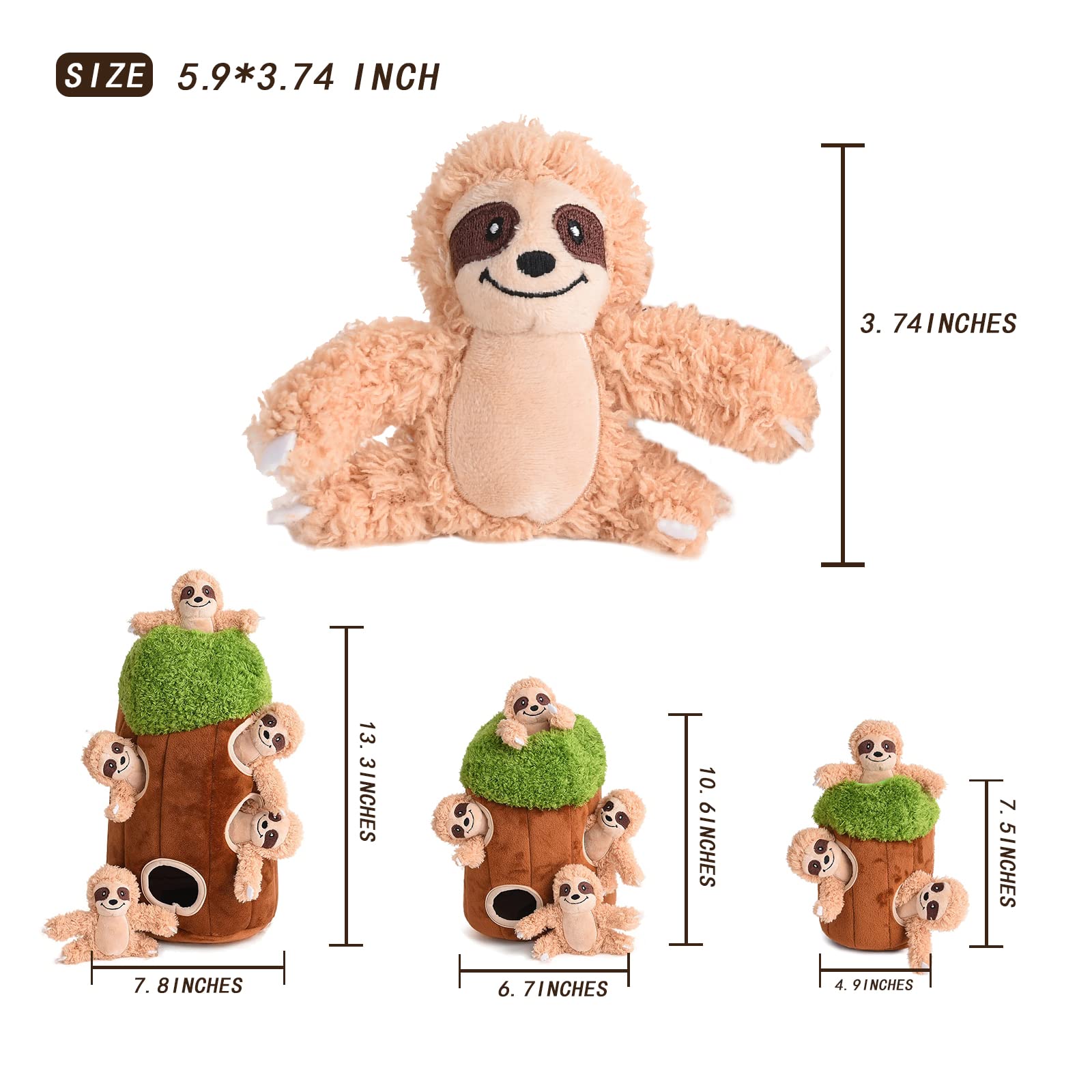 okegztoa Plush Squeaky Dog Toy - Interactive Sloth for Small, Medium, Large Dogs - Medium Size, Stuffed Woodland Friends