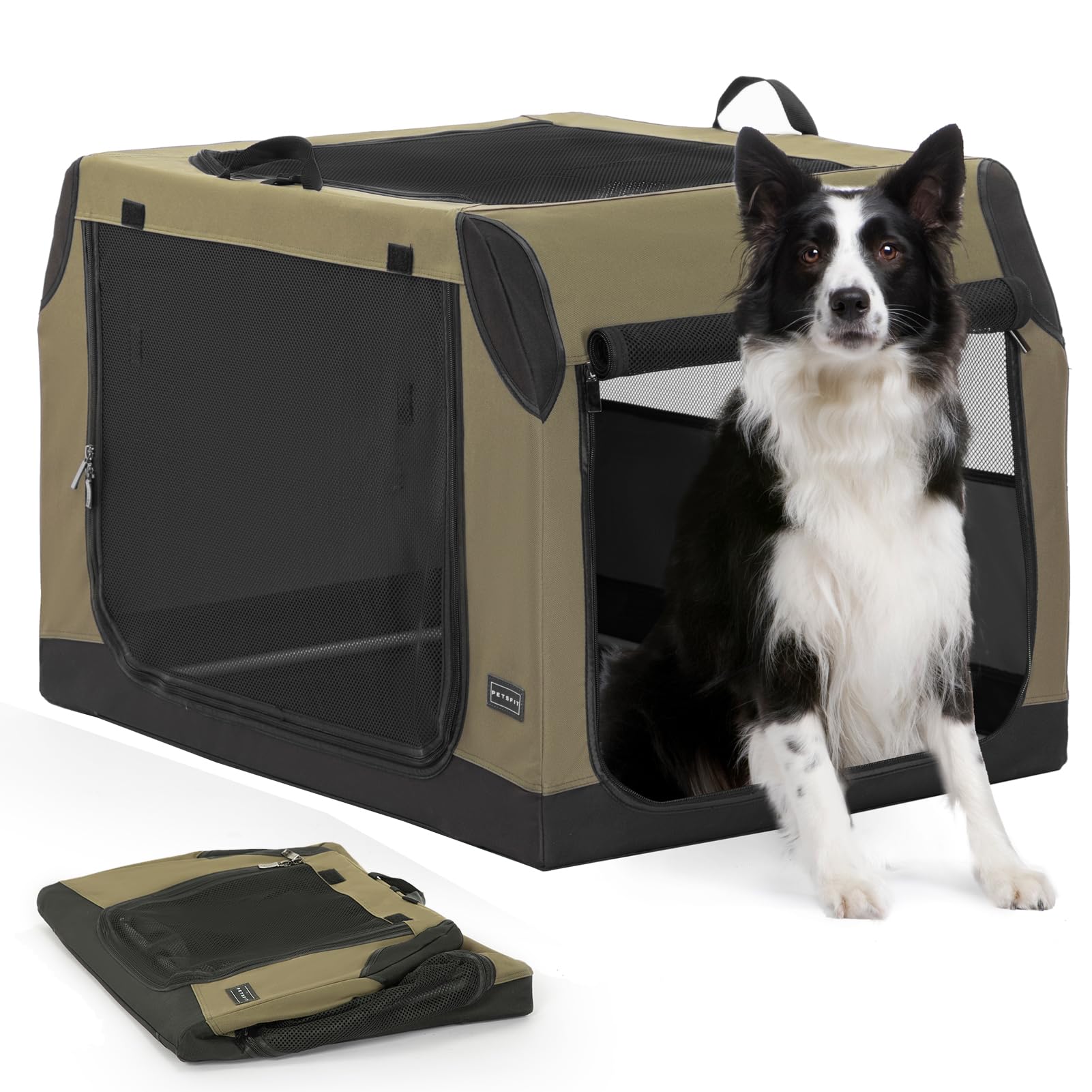 Petsfit Soft Dog Crate With Tilt Angle 36 Inch, Fit For Car Seats And Trunks, Multiple Carrying Options, Chew Proof Ideal For Dog Travel