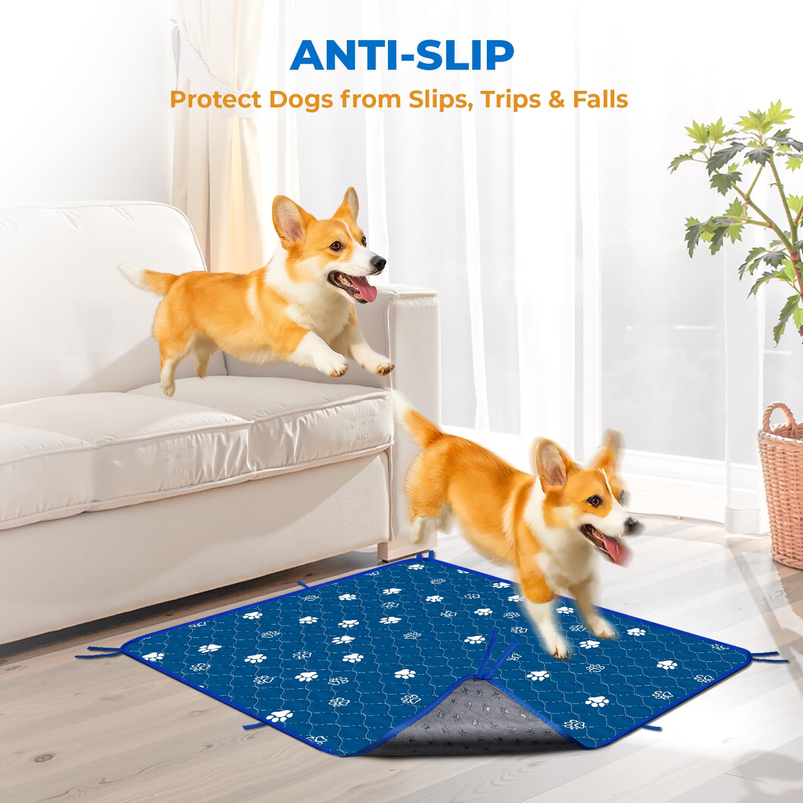 Fostanfly Washable Dog Pee Pads, 36"x48", Blue, Ultra-Absorbent, Leak-Proof, Non-Slip, Reusable, 2 Pack, Model NDG