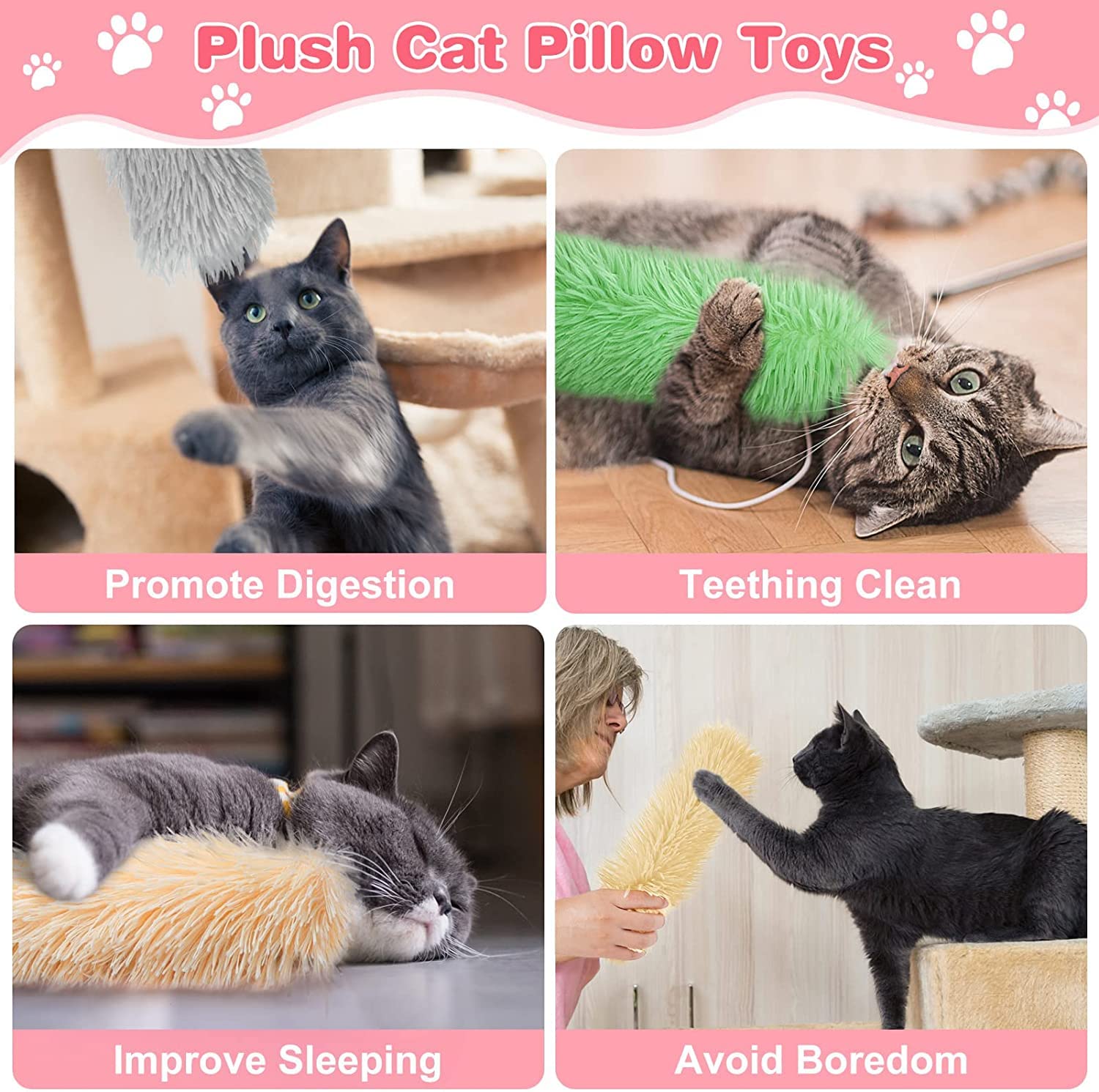 Dorakitten Cat Catnip Toys for Indoor Kitten: 3 Pcs Soft and Resistant Pillows Toy - Interactive Cat Kicker Toy with Catmint and