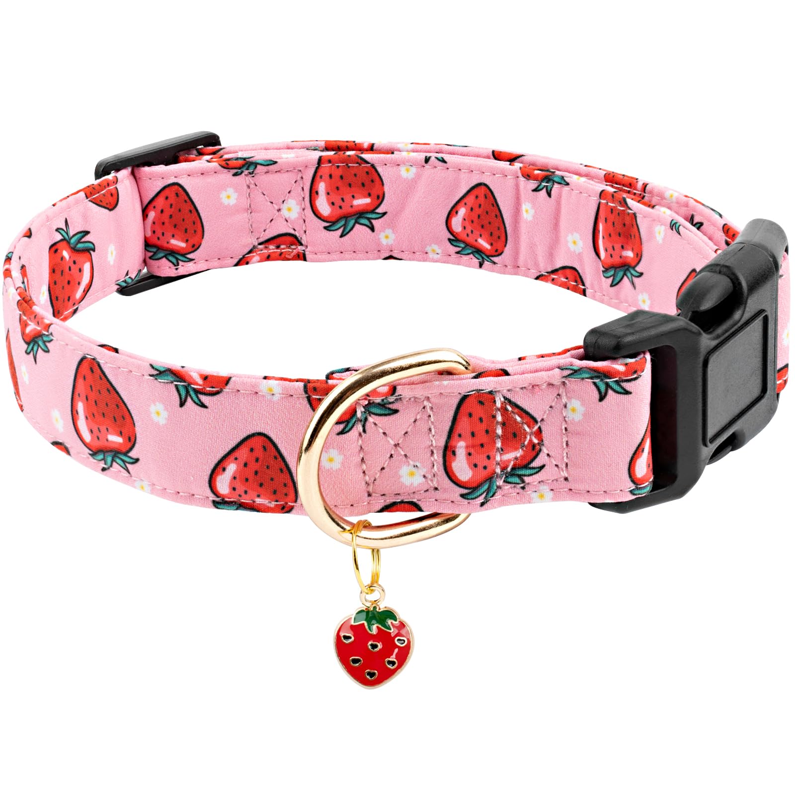 Faygarsle Pink Strawberry Pattern Cotton Dog Collar For Small, Medium, Large Boys Girls Dogs L