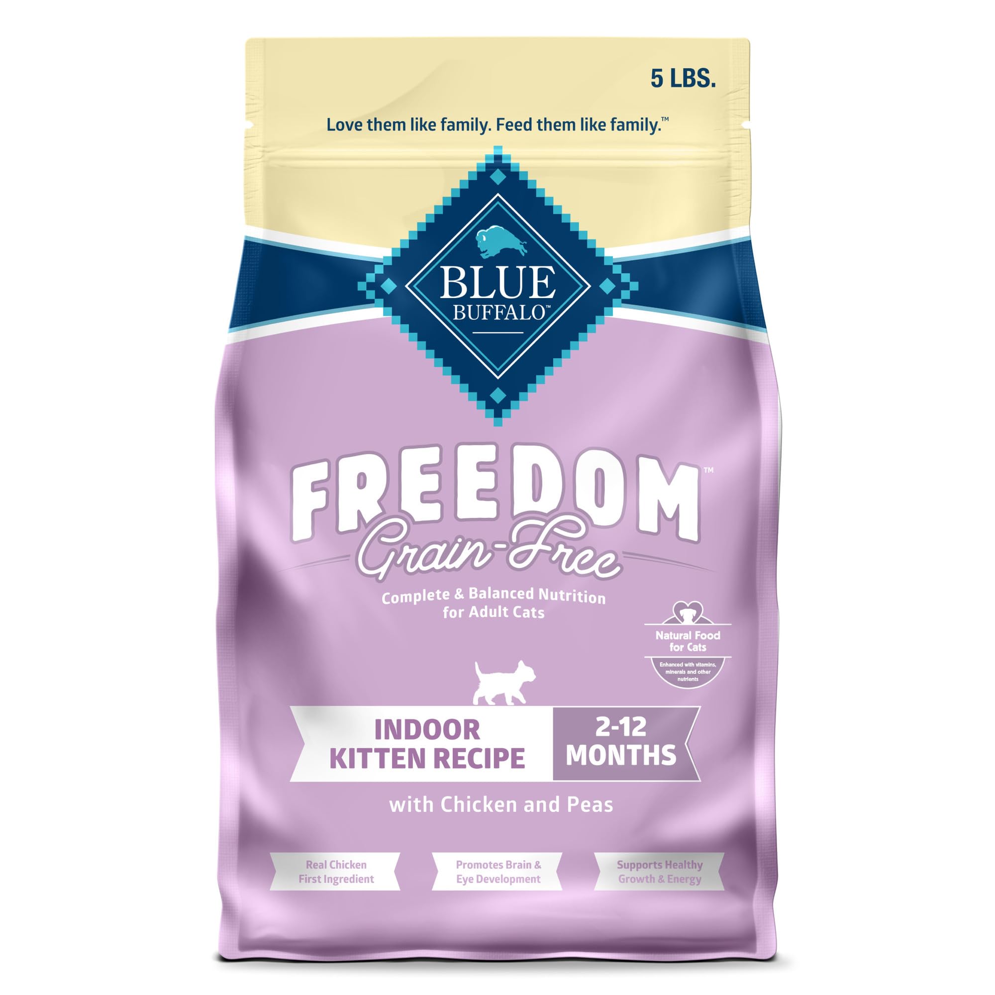 Blue Buffalo Freedom Grain-Free Indoor Dry Kitten Food with DHA, Complete & Balanced Nutrition for Kittens, Chicken Recipe, 5-lb