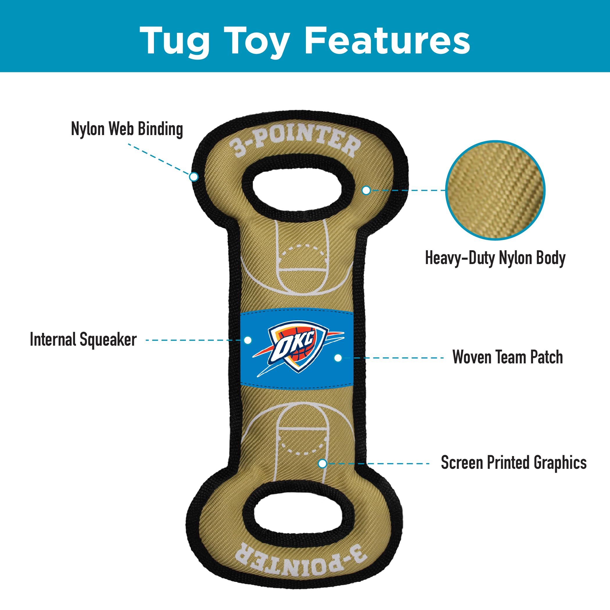Pets First Nba Oklahoma City Thunder Field Toy. - Tough Nylon Pet Toy With Double Trim Stitching & Inner Squeaker, One Size