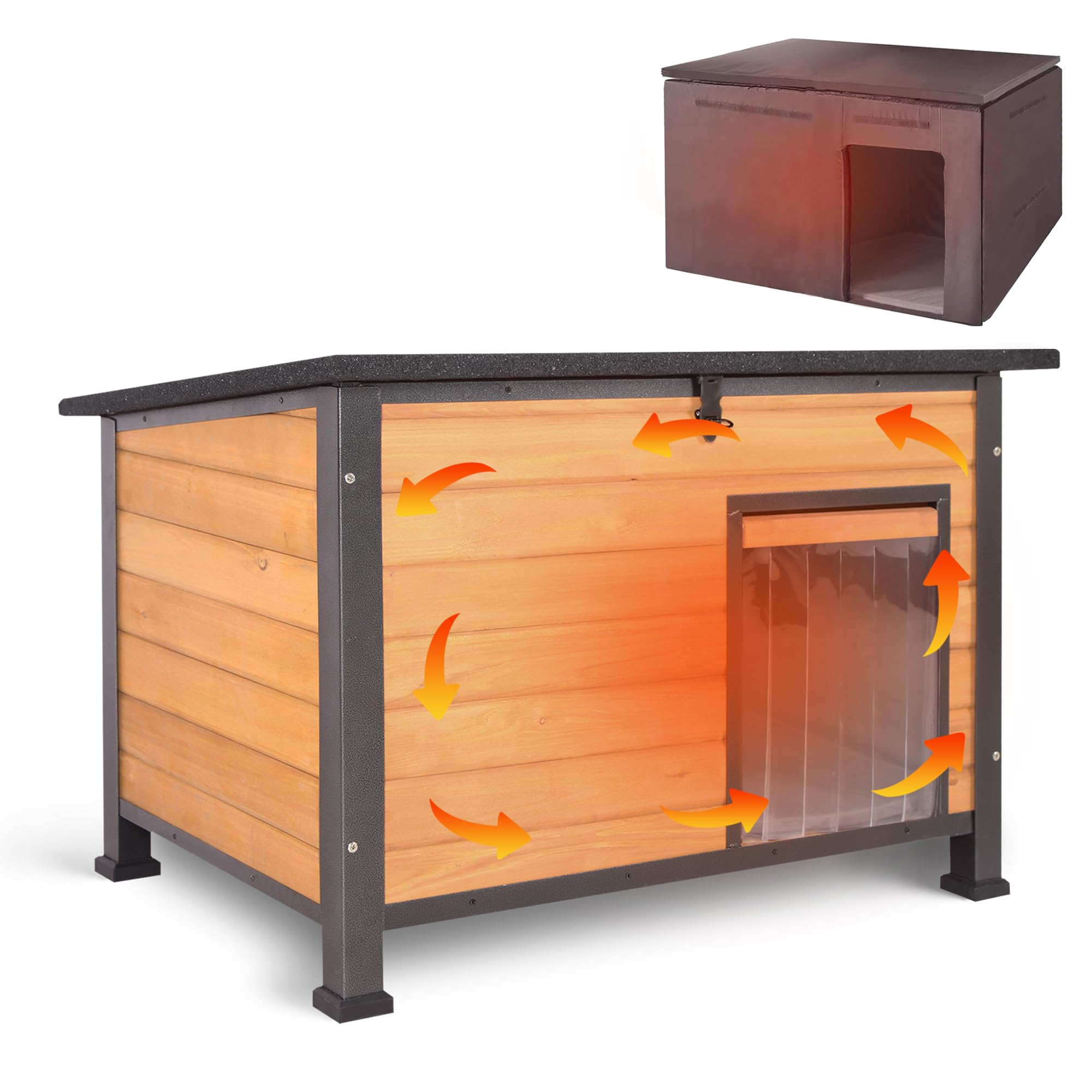 Alekneki Insulated Dog House Outdoor Weatherproof, Wooden Heated Large Houses With Removable Liner For Winter, Upgrade Anti-Chew