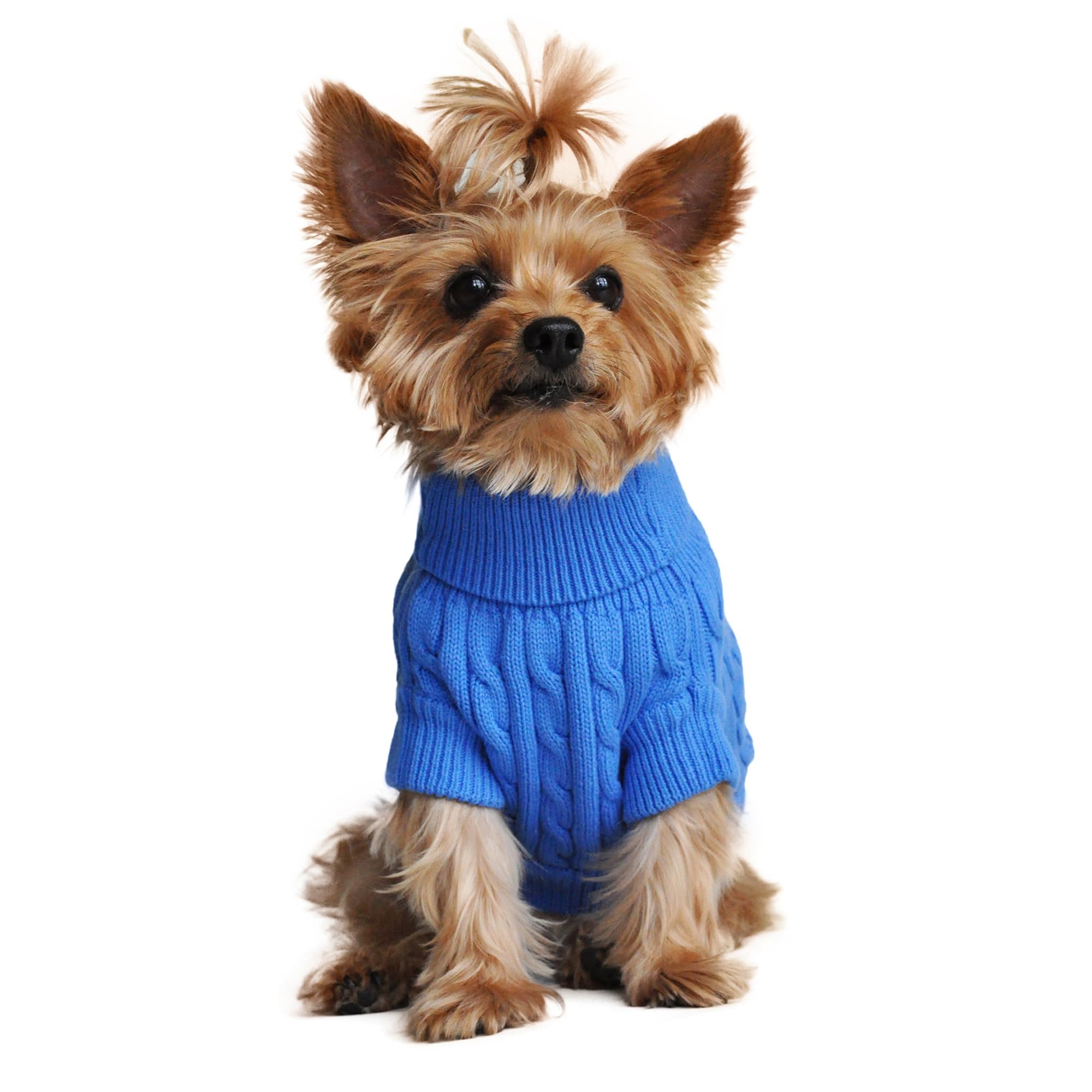 Doggie Design Combed Cotton Cable Knit Dog Sweater - Riverside Blue (Xx-Small)