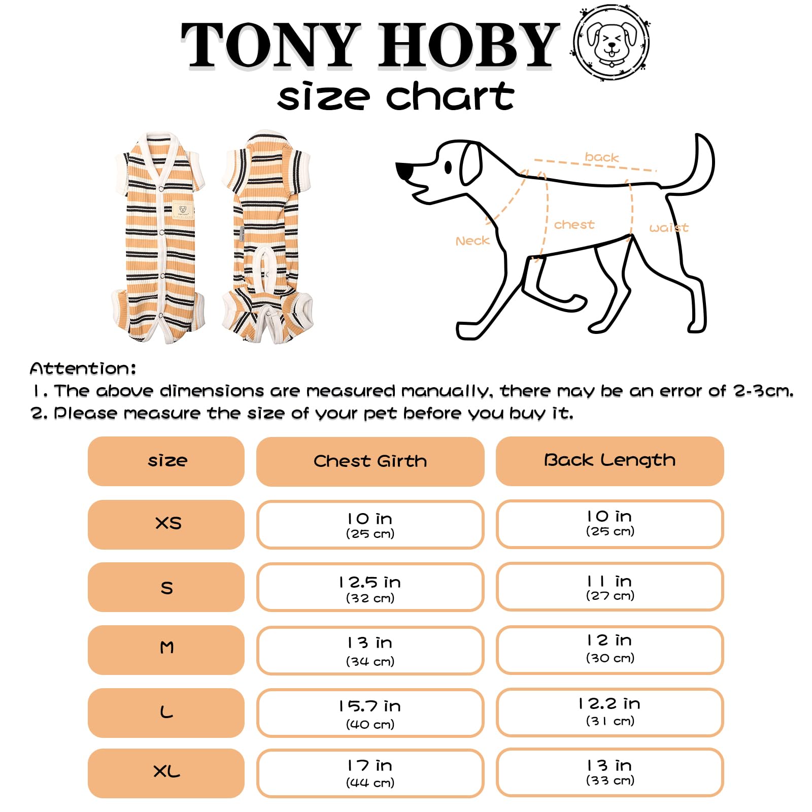 Tony Hoby Dog Male 4 Legged Pajamas With Brown Stripe, Jumpsuit For Small Medium Dogs (Brown, Boy, Xs)