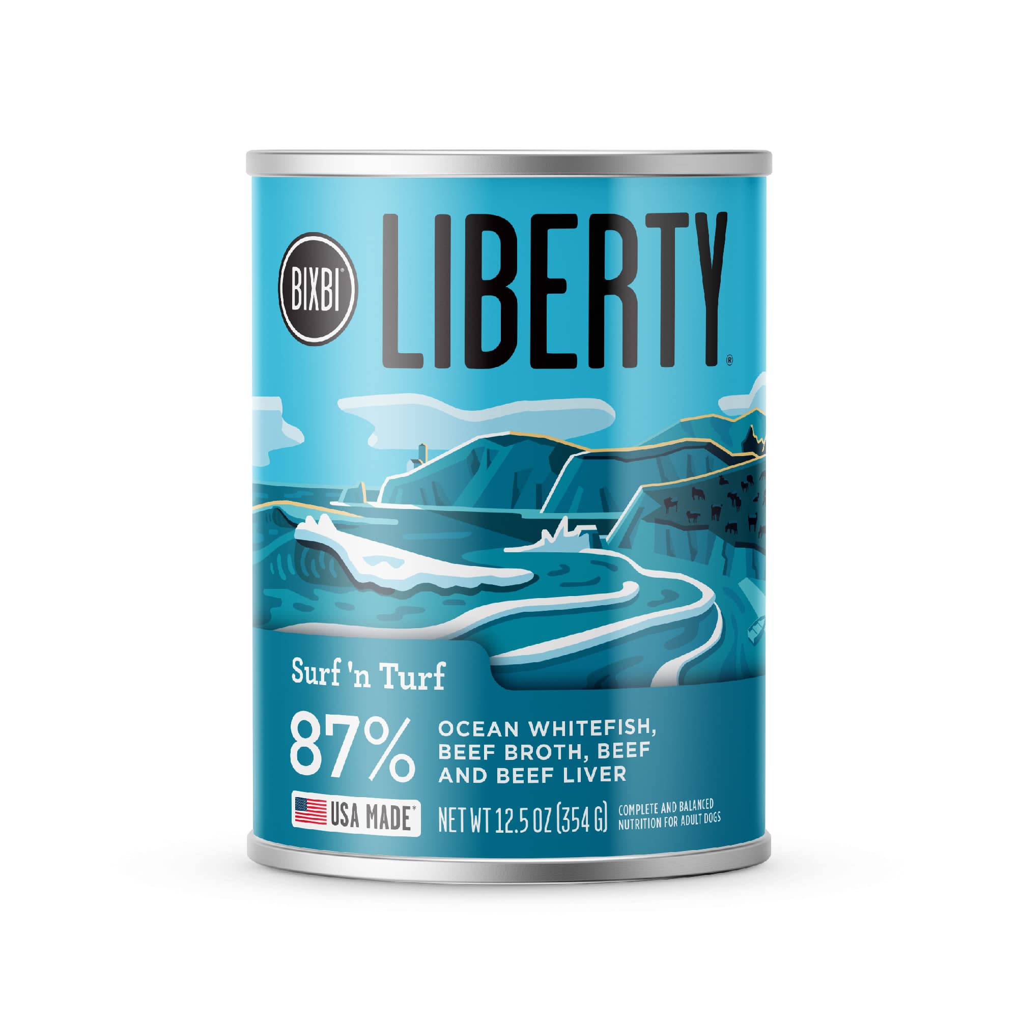 BIXBI Liberty Grain-Free Canned Wet Dog Food, Surf n Turf Recipe, 12.5 oz. Cans (Pack of 12)