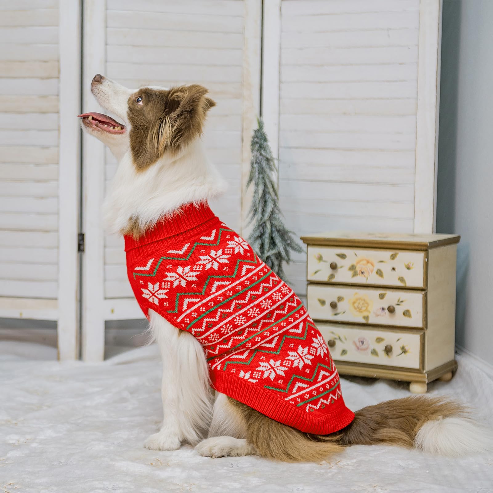 Scenereal Christmas Dog Sweaters For Small Medium Large Dogs, Cozy Snowflake Dog Sweater Pet Pullover Cable Knitwear, Warm Turtl