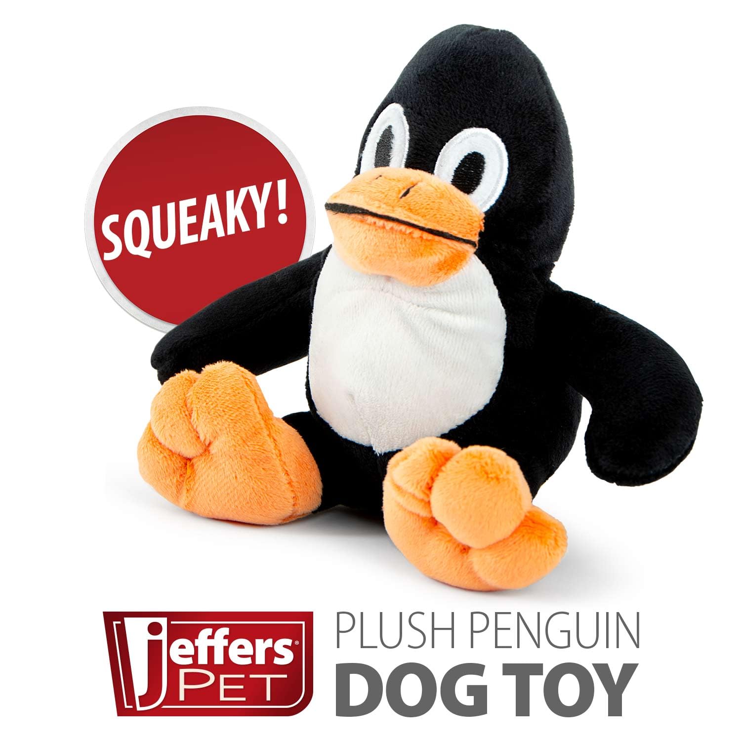 Jeffers Pet Plush Dog Toy With Squeaker, Black Penguin 6'' - Soft Crinkle Fabric, Safe & Durable, Healthy Fun For Small & Medium