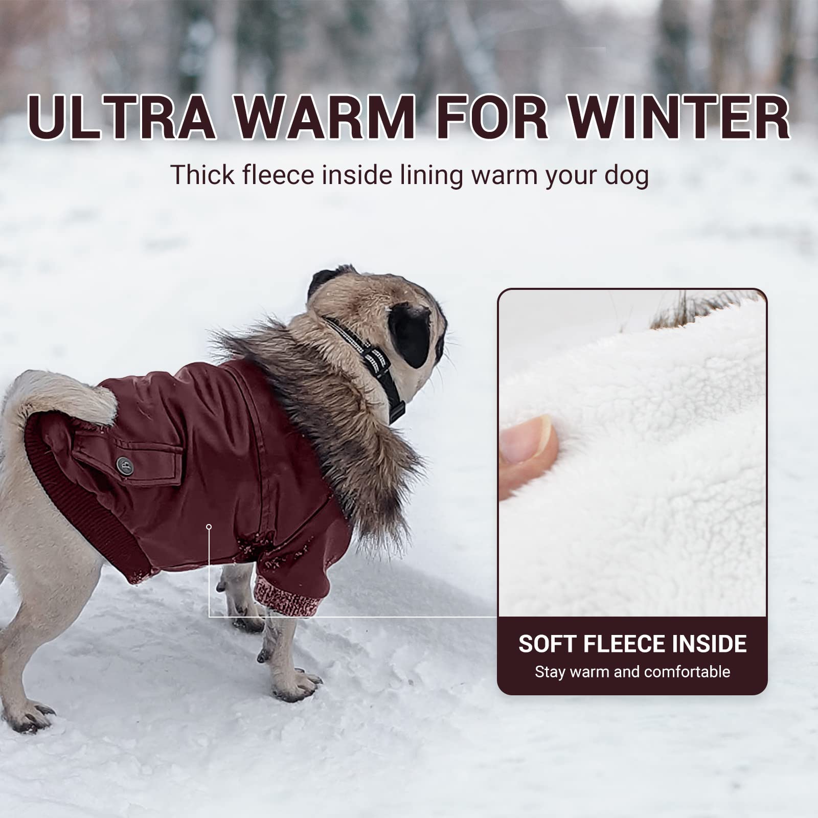 Lesypet Warm Dog Jacket Winter Dog Coats Windproof Waterproof Fleece Lined Dog Leather Jackets For Small Dogs Puppy, Red Medium