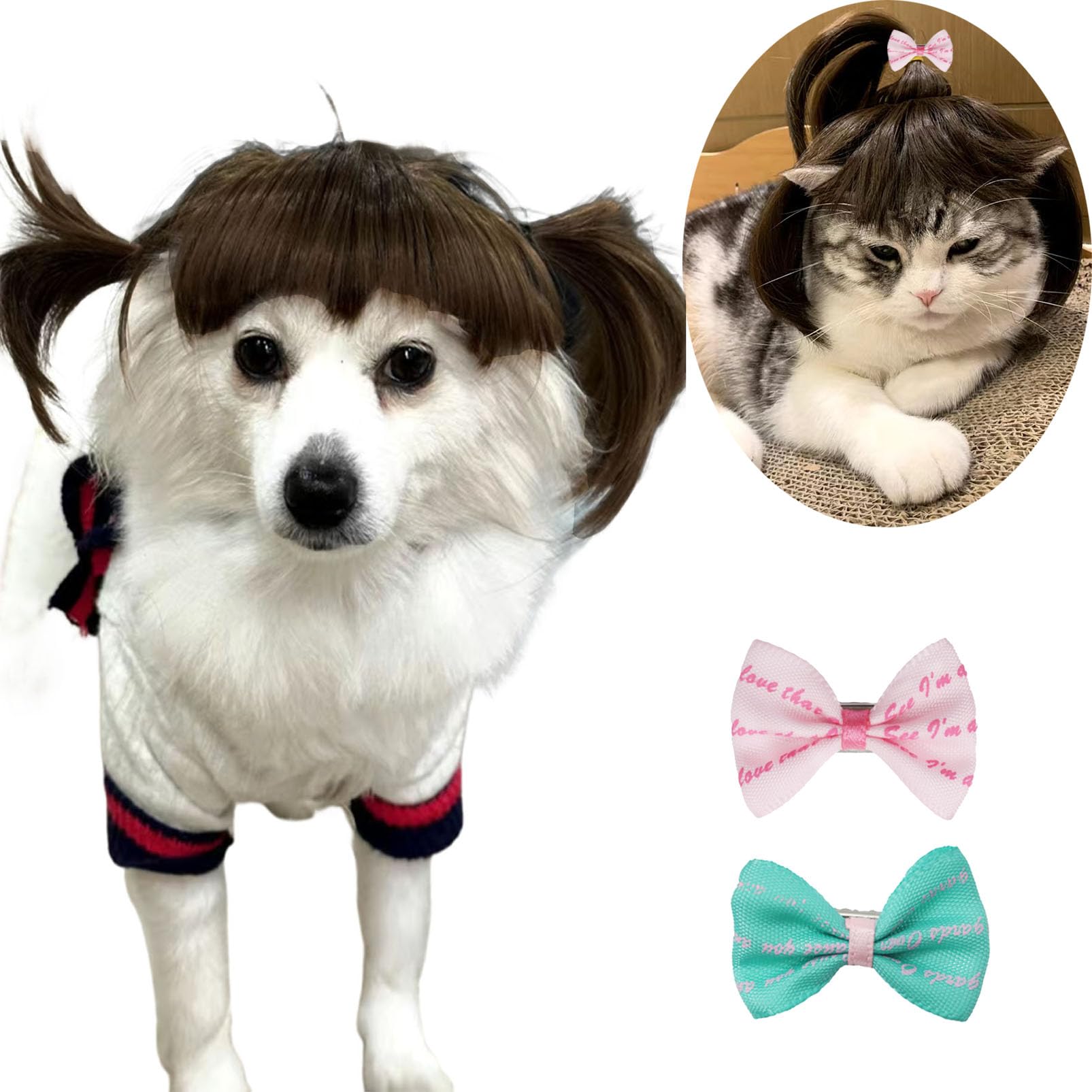 Funny Dog Wig Pet Costumes,Kediciz Cat Costume Synthetic Hairpiece Cosplay Wigs, Headwear For Halloween Christmas Festivals Part