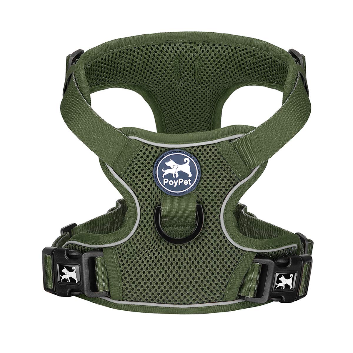 Poypet Reflective Soft Breathable Mesh Dog Harness Choke-Free Double Padded Vest With Adjustable Neck And Chest(Military Green,S