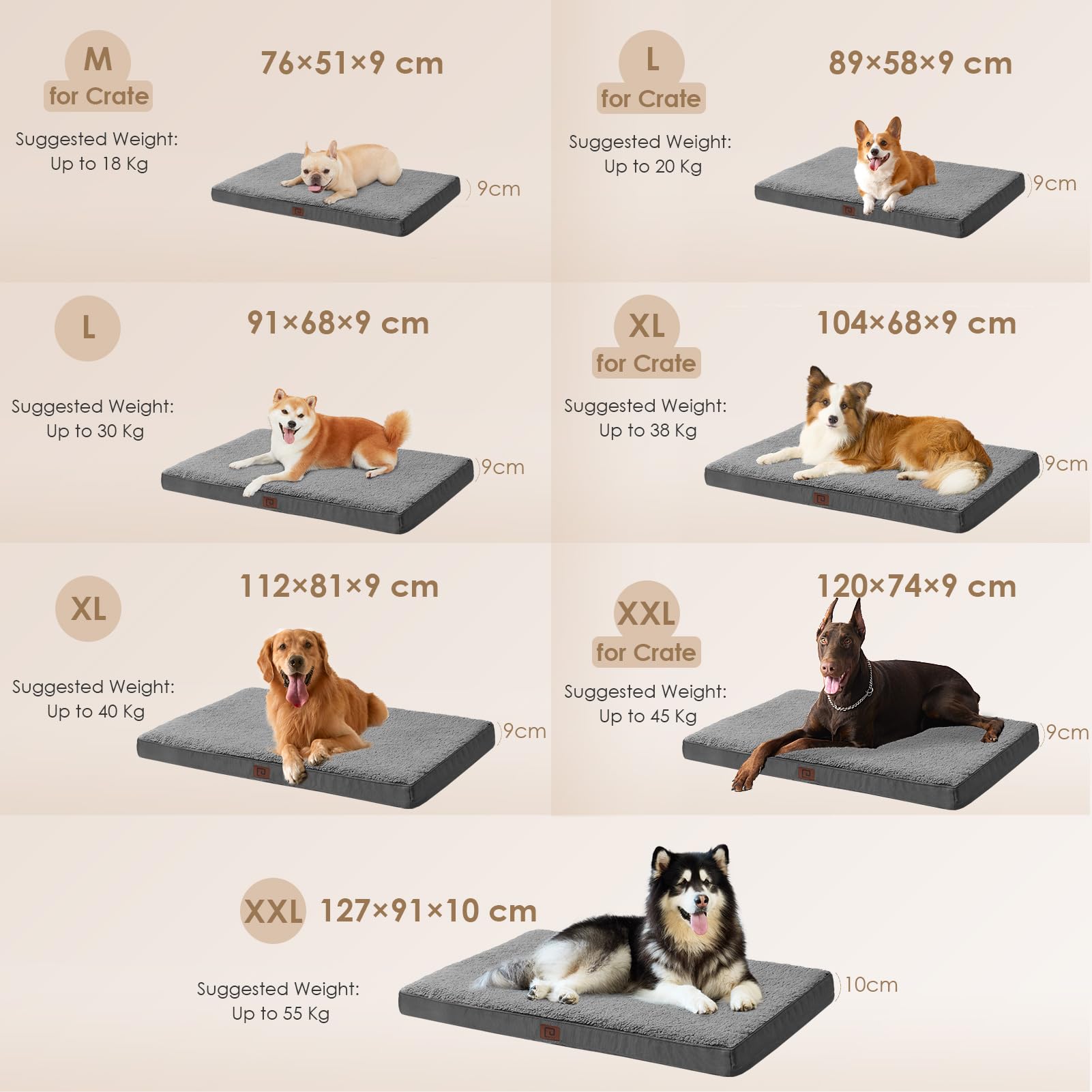 Eheyciga Orthopedic Xl Dog Beds For Extra Large Dogs With Removable Washable Cover For Crate, Grey, 41X27
