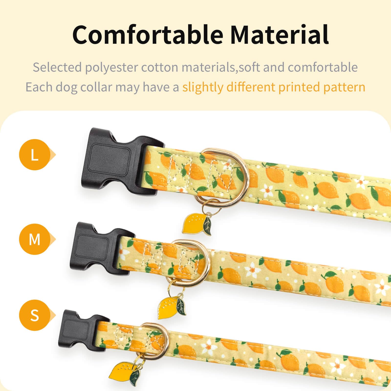 Gelwoo Cotton Dog Collar,Soft and Cute Puppy Collars with Lemon Patterned Design for Girl Female Boy Dogs,Adjustable Buckle Pet