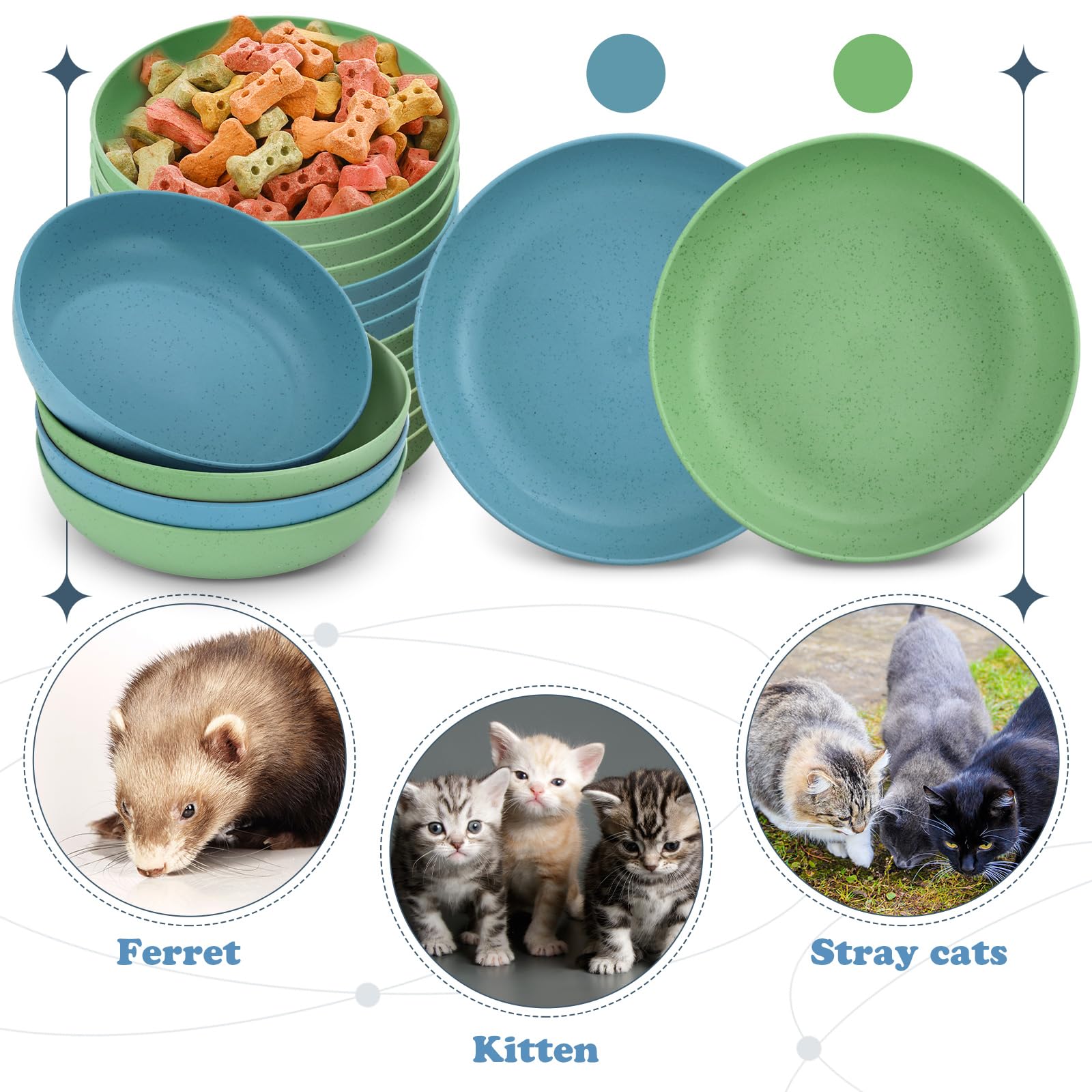Tioncy 24 Pieces Fatigue Relief Cat Bowl Shallow Cat Food Dish Wide and Small Plate Wide Stray Wet Feeding Bowl for Ferrets Fera