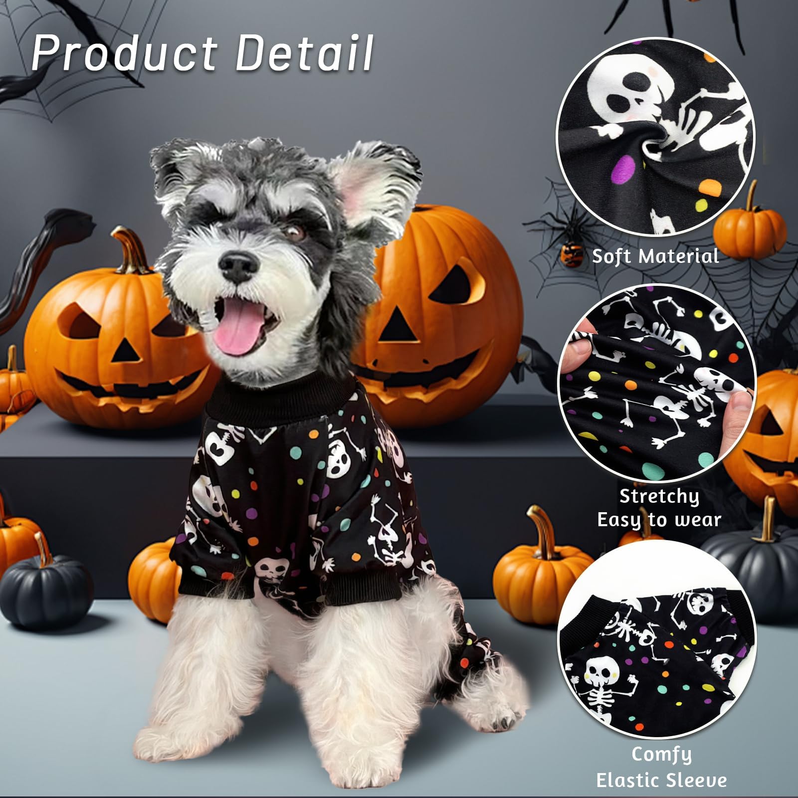 Xpudac Dog Halloween Pajamas For Small Medium Dogs Skull Costume Soft Puppy Clothes Pet Outfit Cat Jumpsuits, Small