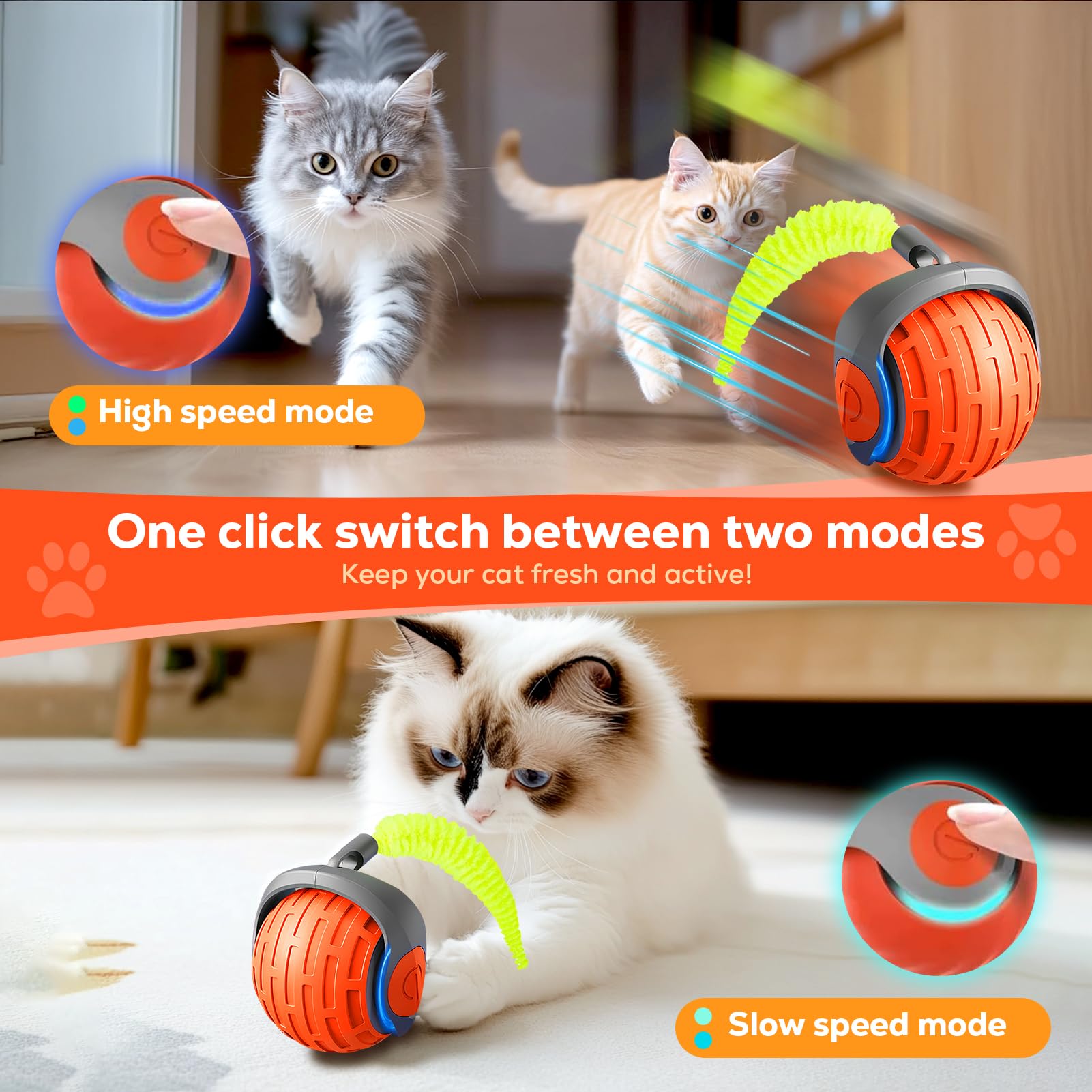 Elodsa Interactive Cat Ball Toy For Indoor Cats, Rotating Ball Toy, Automatic Moving, 360 Rolling, Ideal For Cats And Dogs