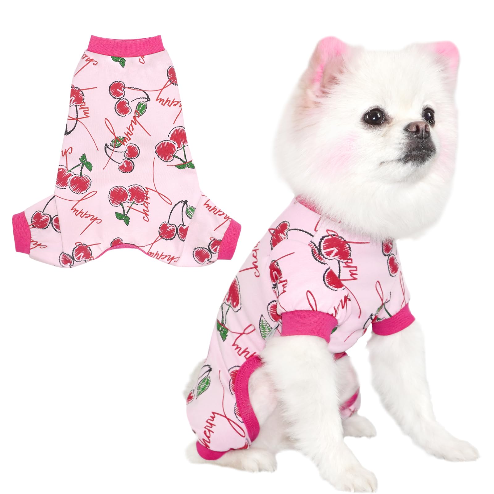 Tony Hoby Dogs Pajamas, 4 Ledgged Dog Shirt Soft Comfortable, Dog Jumpsuit Clothes For Small Medium Dogs (Cherries, Xl)