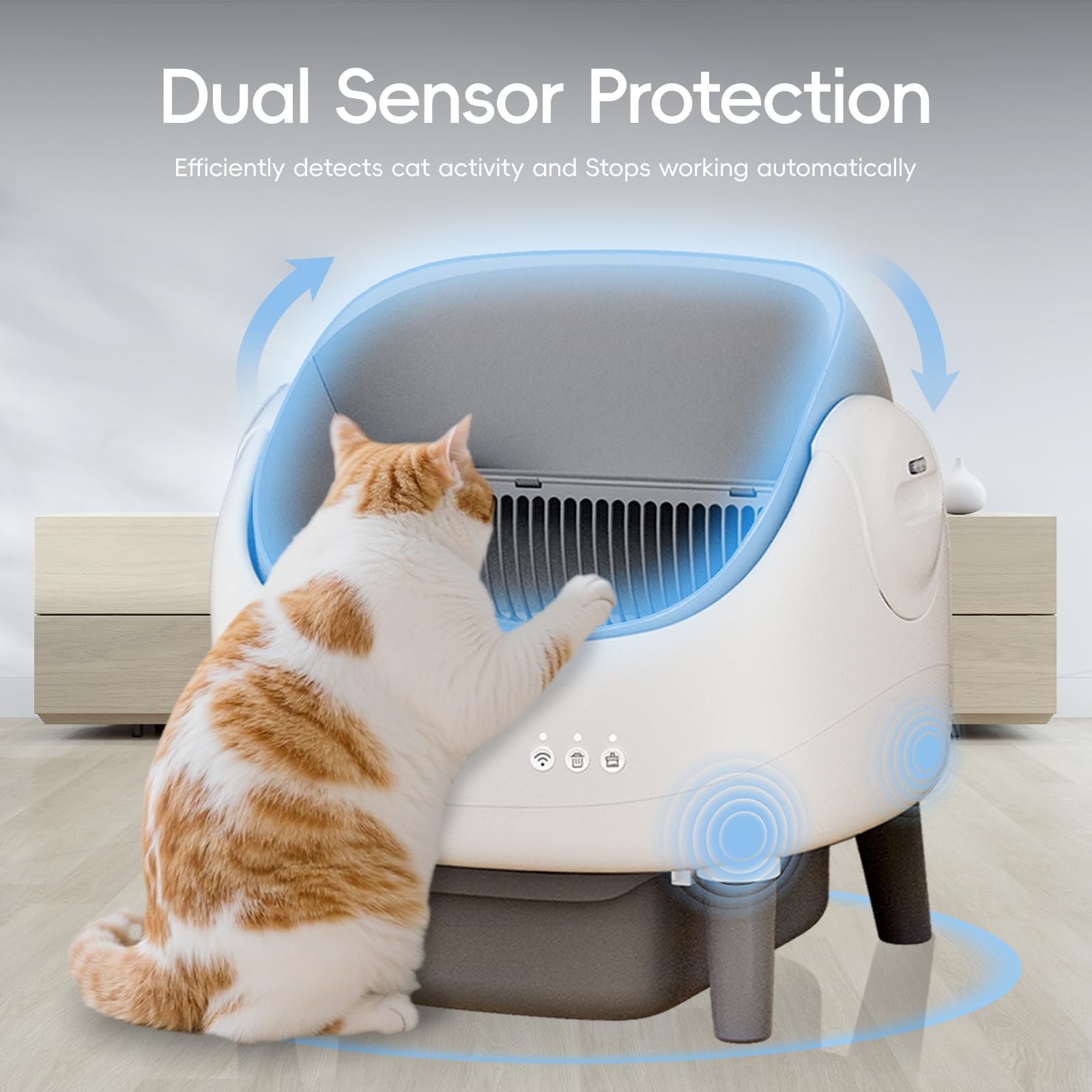 Open-Top Self Cleaning Litter Box, Automatic Litter Box with Dual Safety Sensors, Anti-Pinch Protection, Large Capacity, APP Con