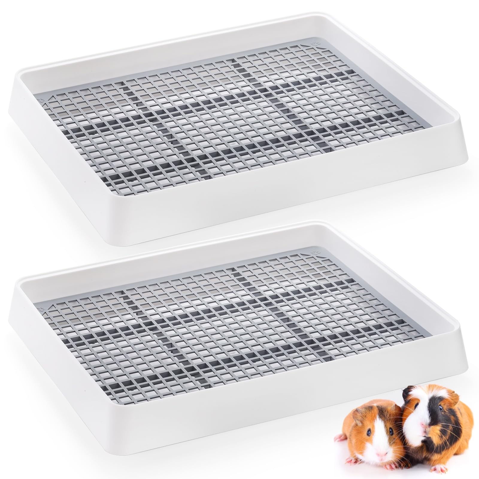Wuweot 2 Pack Large Rabbit Litter Box, Shallow Bunny Restroom Litter Tray, Small Animals Litter Pan Toilet Potty Trainer With Gr