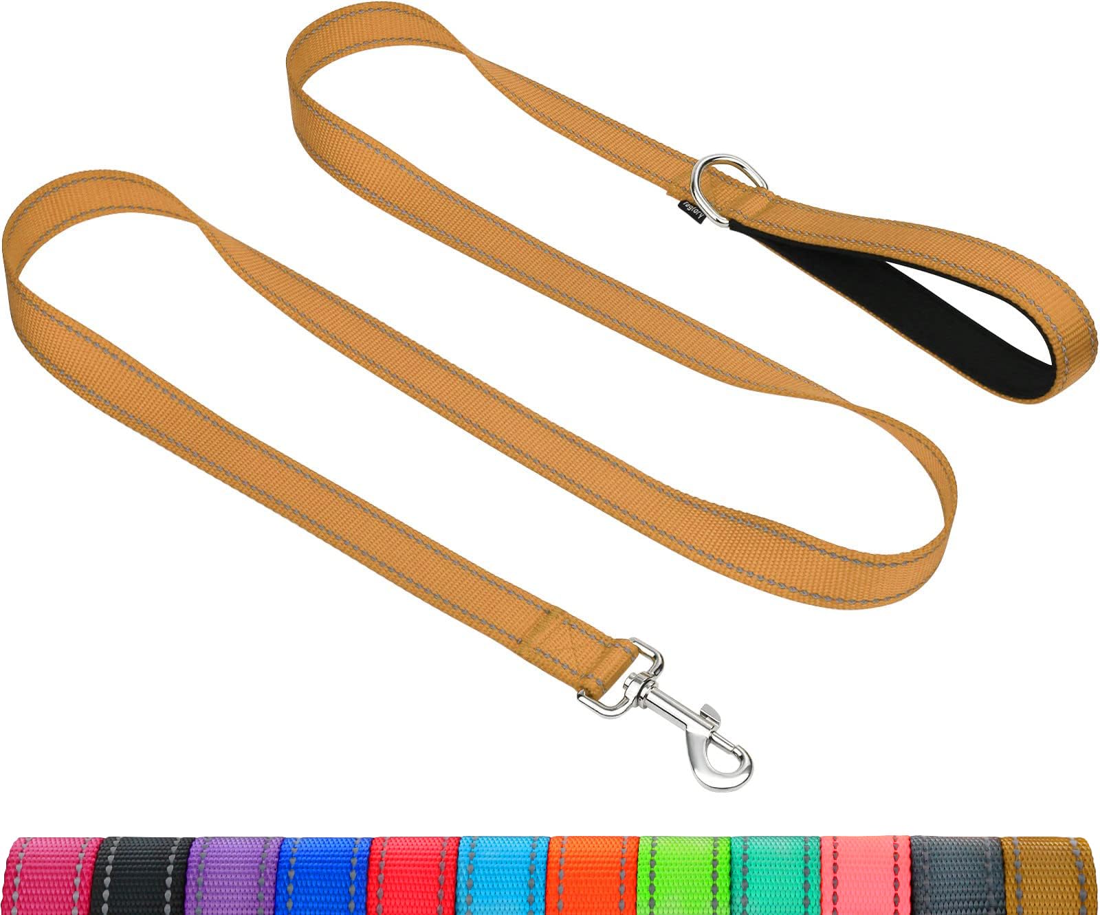 Taglory Nylon Dog Leash 6Ft, Soft Padded Handle Pet Reflective Leashes For Medium Large Dogs Walking & Training,Tan