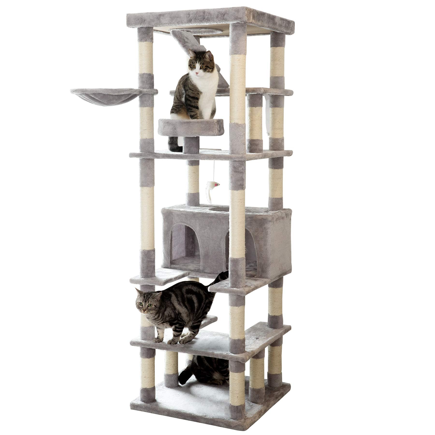 MWPO Large Cat Tree - Tall Cat Tower with Scratching Posts & Condo, Light Gray, Model US-63-EAA, Ideal Playground for Cats & Kittens