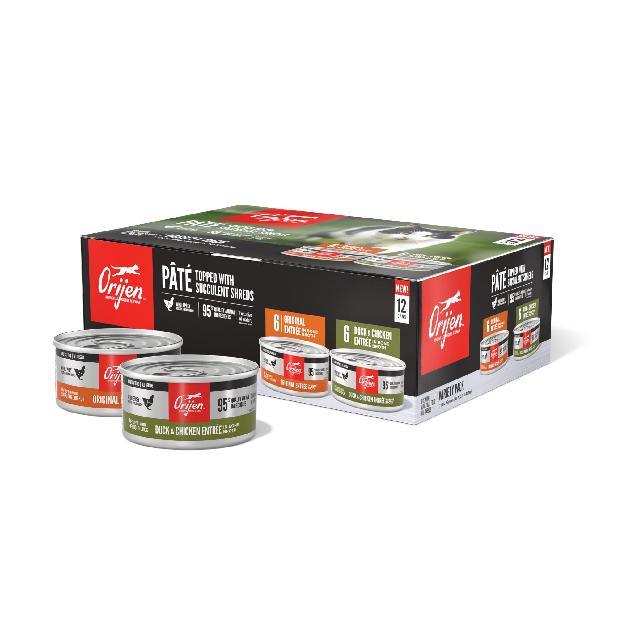 ORIJEN Premium Pate Variety 12 Pack: Original Recipe (6) + Duck & Chicken Recipe (6), 3oz