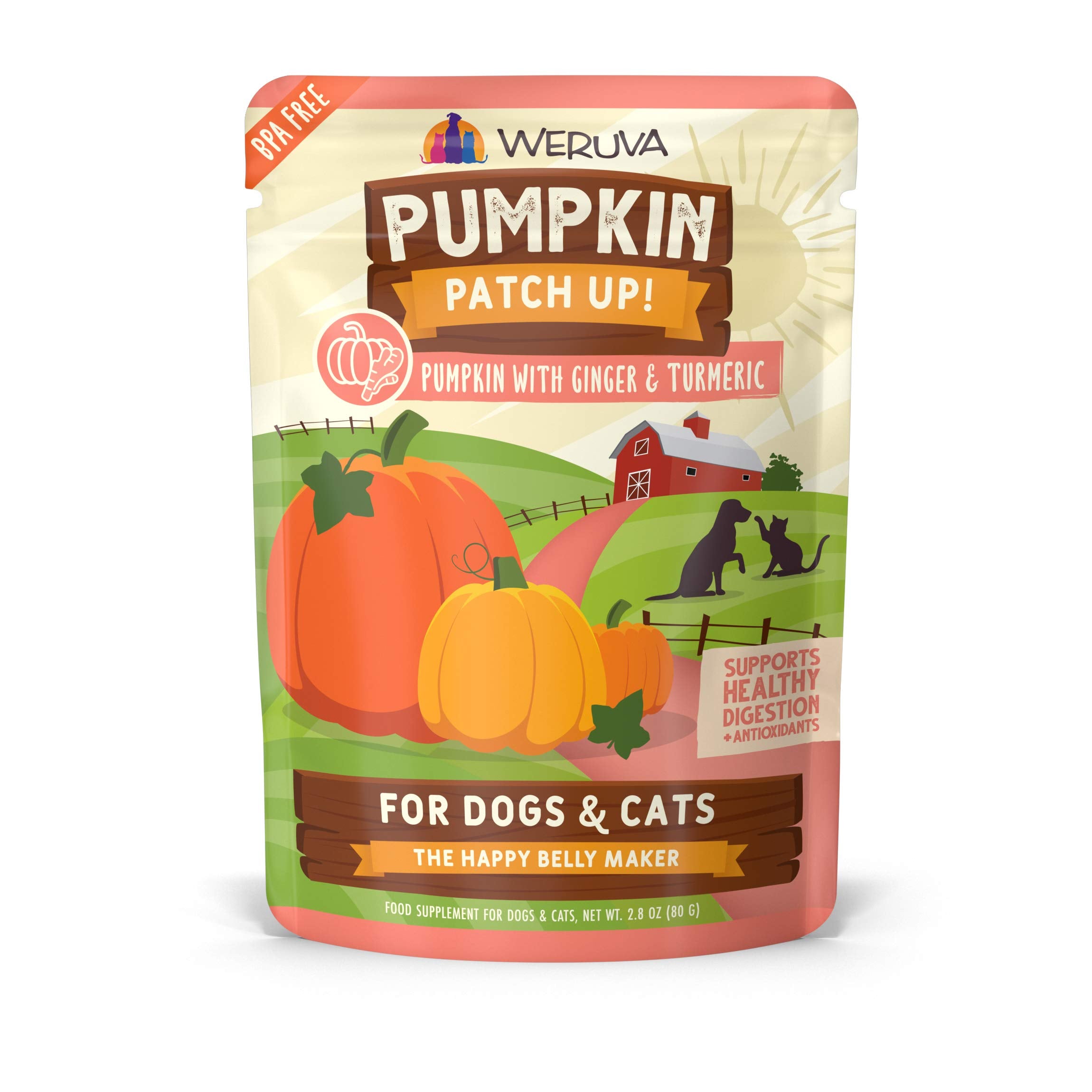 Weruva Pumpkin Patch Up!, Pumpkin with Ginger & Turmeric for Dogs & Cats, 2.8oz Pouch (Pack of 12)