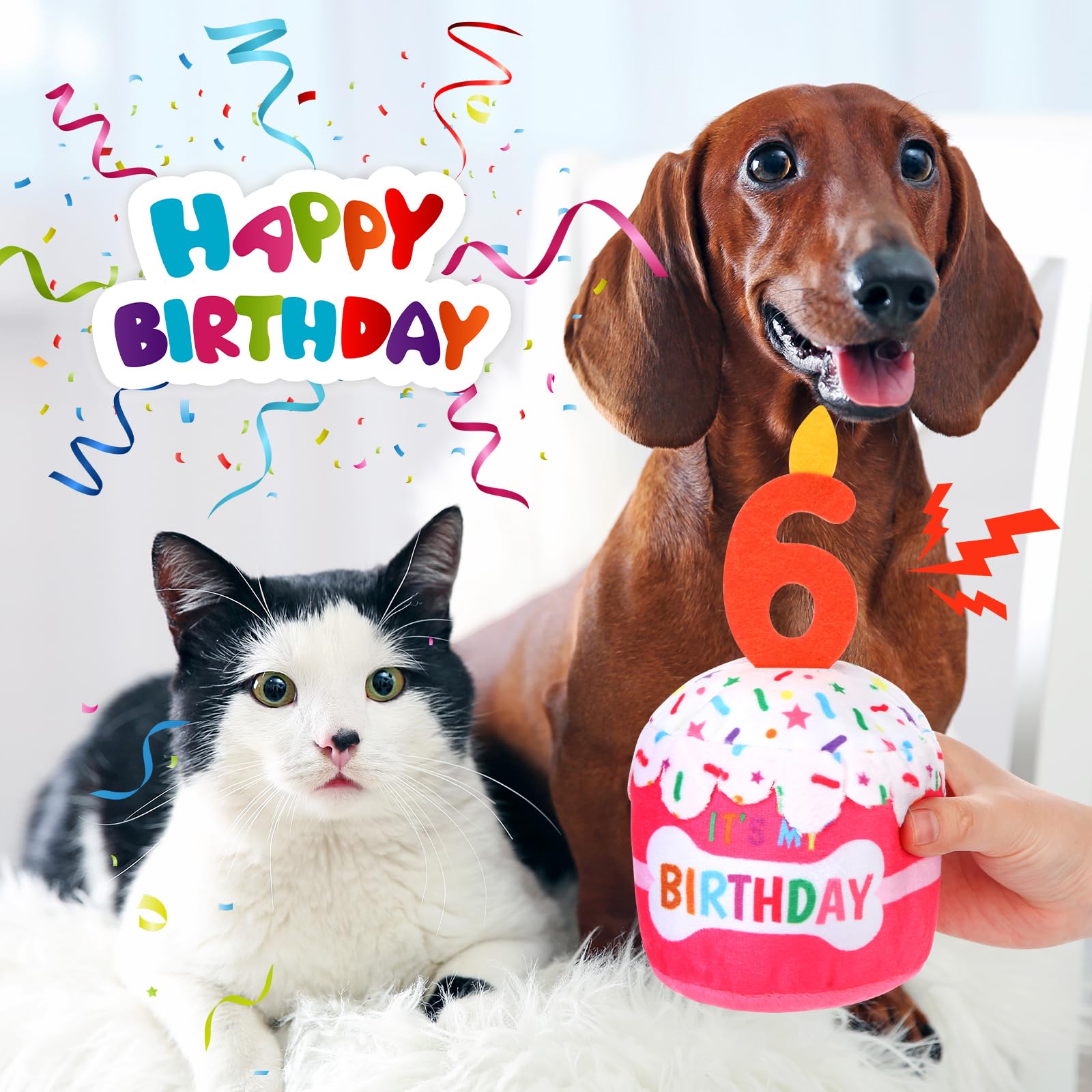 Dansydaisy Dog 6Th Birthday Cake Toy Accessories For Girl Boy Gifts, Pink Squeaky Plush Toy For Dog Birthday Party Decor Favor F