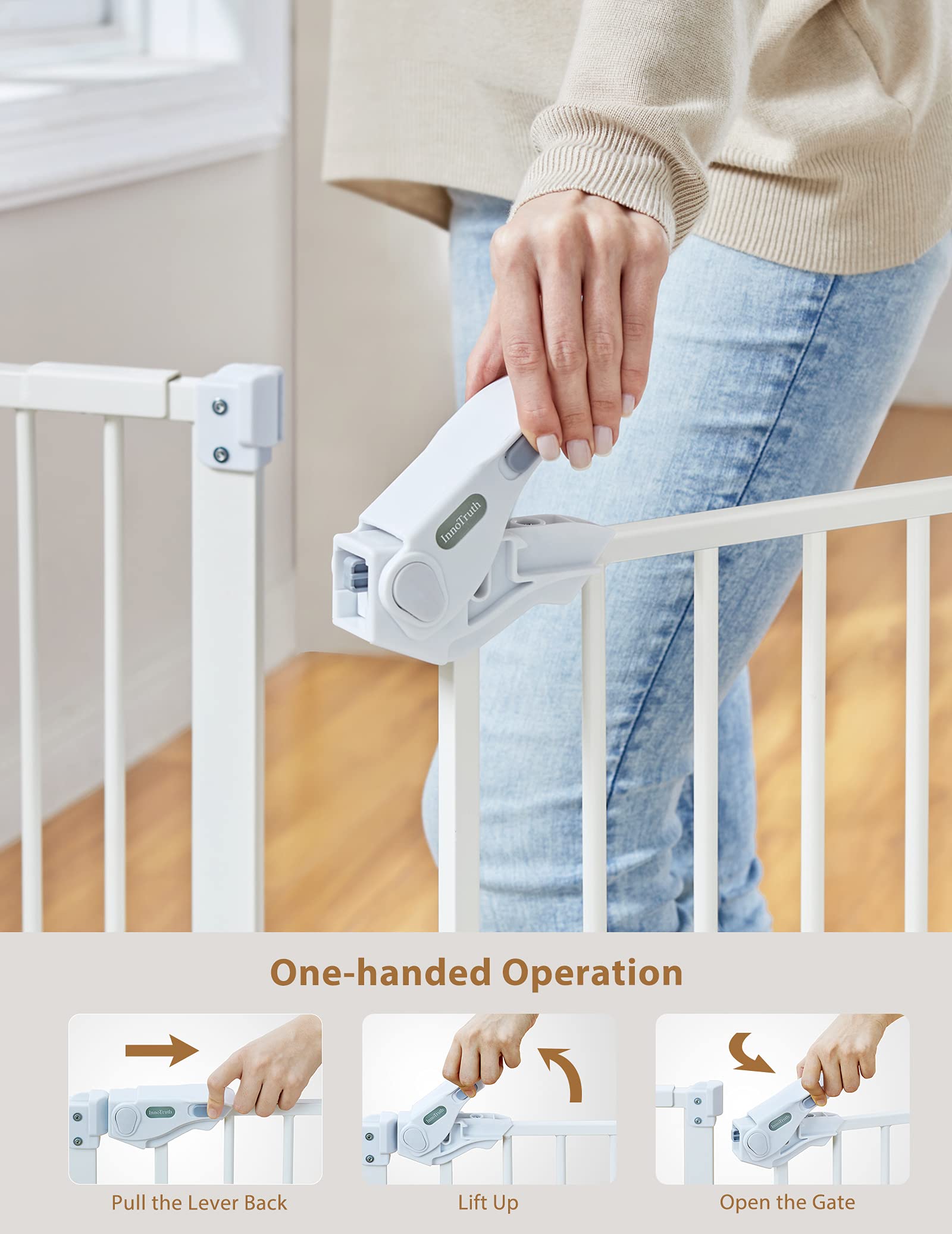 InnoTruth Dog Gate for Stairs, 29-39.6'' Width Baby Gate for Doorways, 36'' Tall One Hand Opening with Auto Close Pet Gate for T