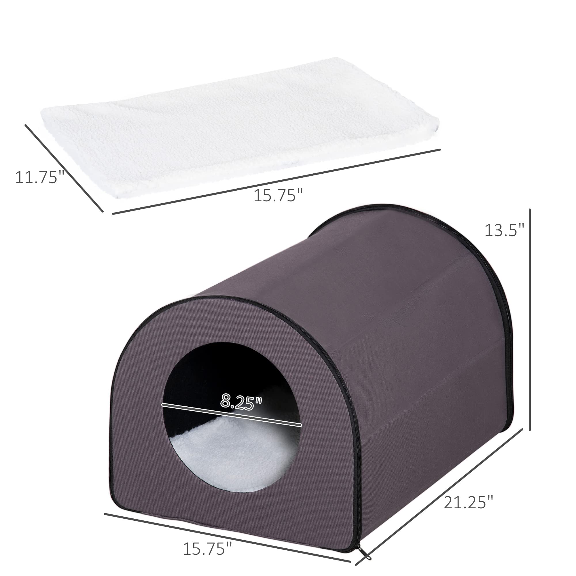 Pawhut Dome Heated Cat House Portable And Waterproof Pet Shelter For Kitty In Winter, Brown