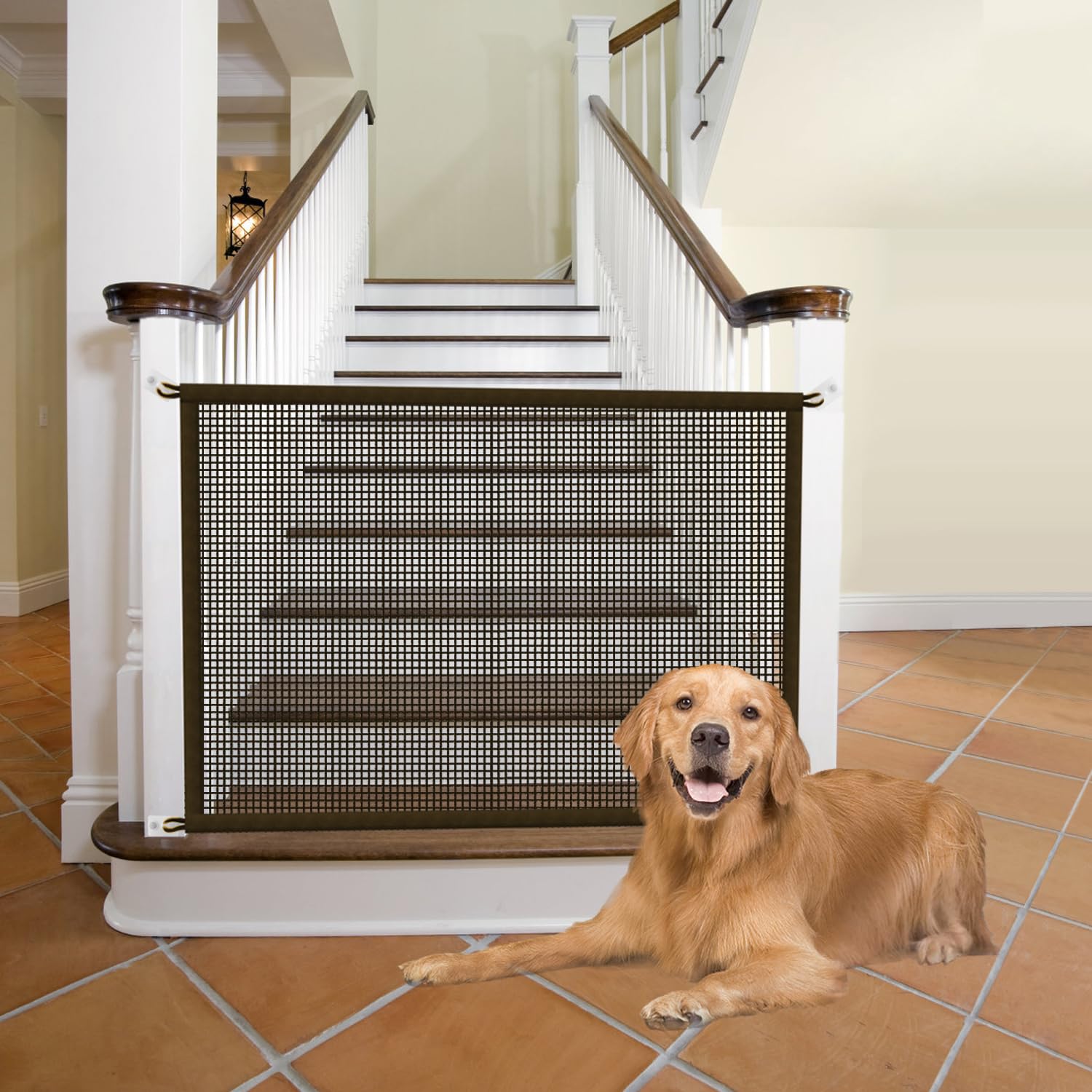 Cupount Baby Gate for Stairs - Dog Gate Indoor Mesh Pet Gates for Doorways (Brown, 30 H x 45 W)