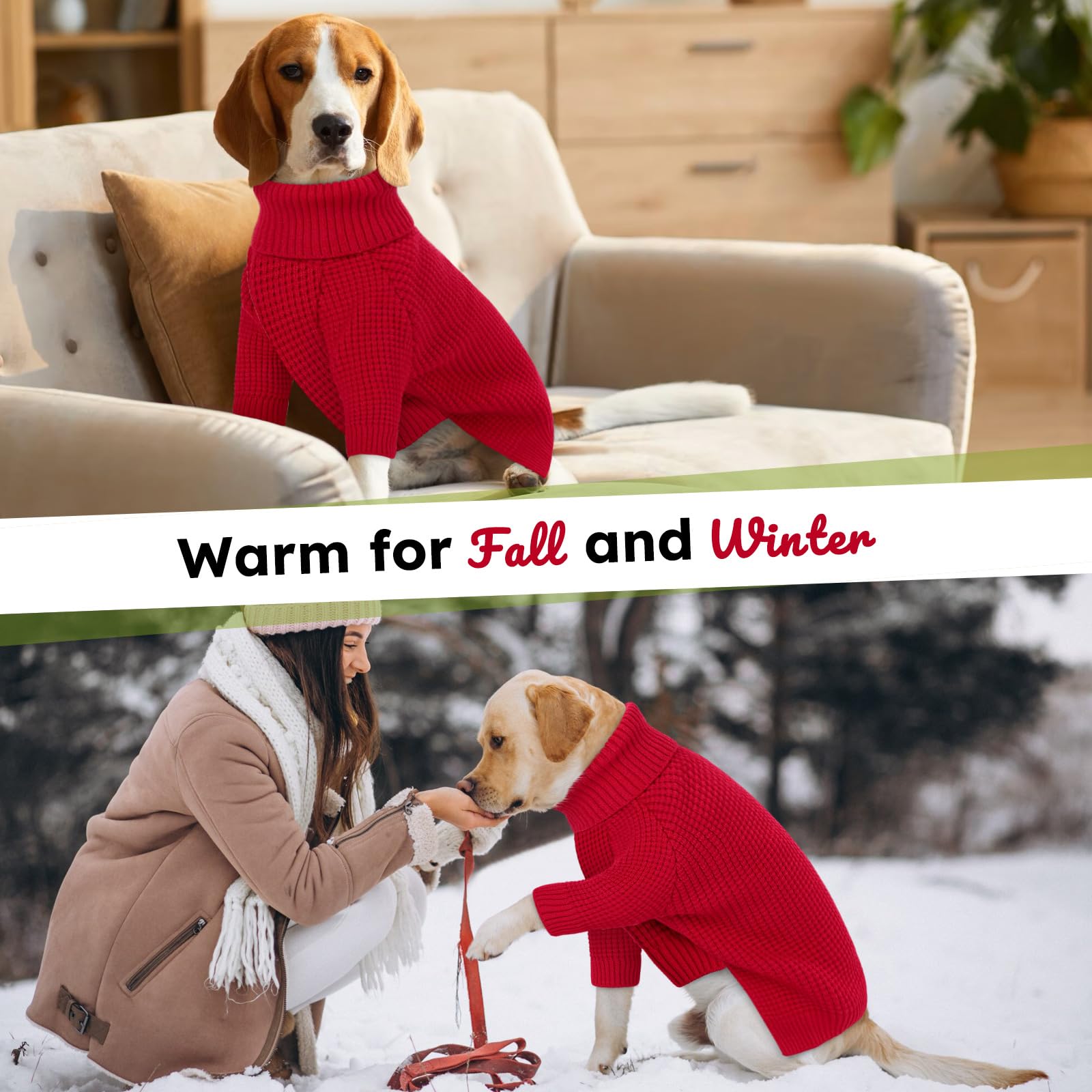 Queenmore Dog Sweaters For Medium Dogs, Waffle Knit Doggie Sweater With Long Sleeve, Dog Sweaters For Medium Dogs, Cat Christmas