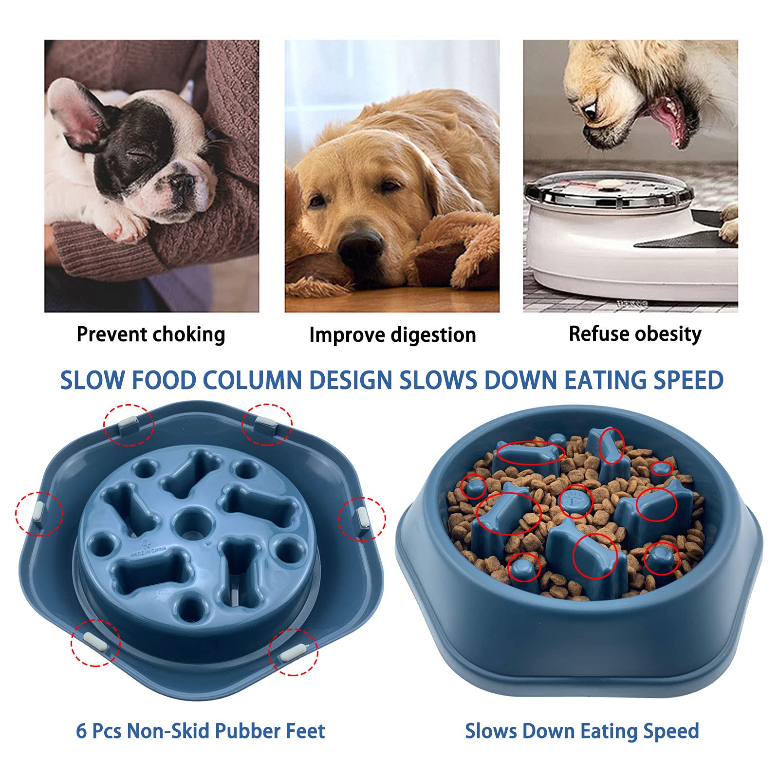 CAISHOW Slow Feeder Dog Bowl Anti Gulping Healthy Eating Interactive Bloat Stop Fun Alternative Non Slip Dog Slow Food Feeding P