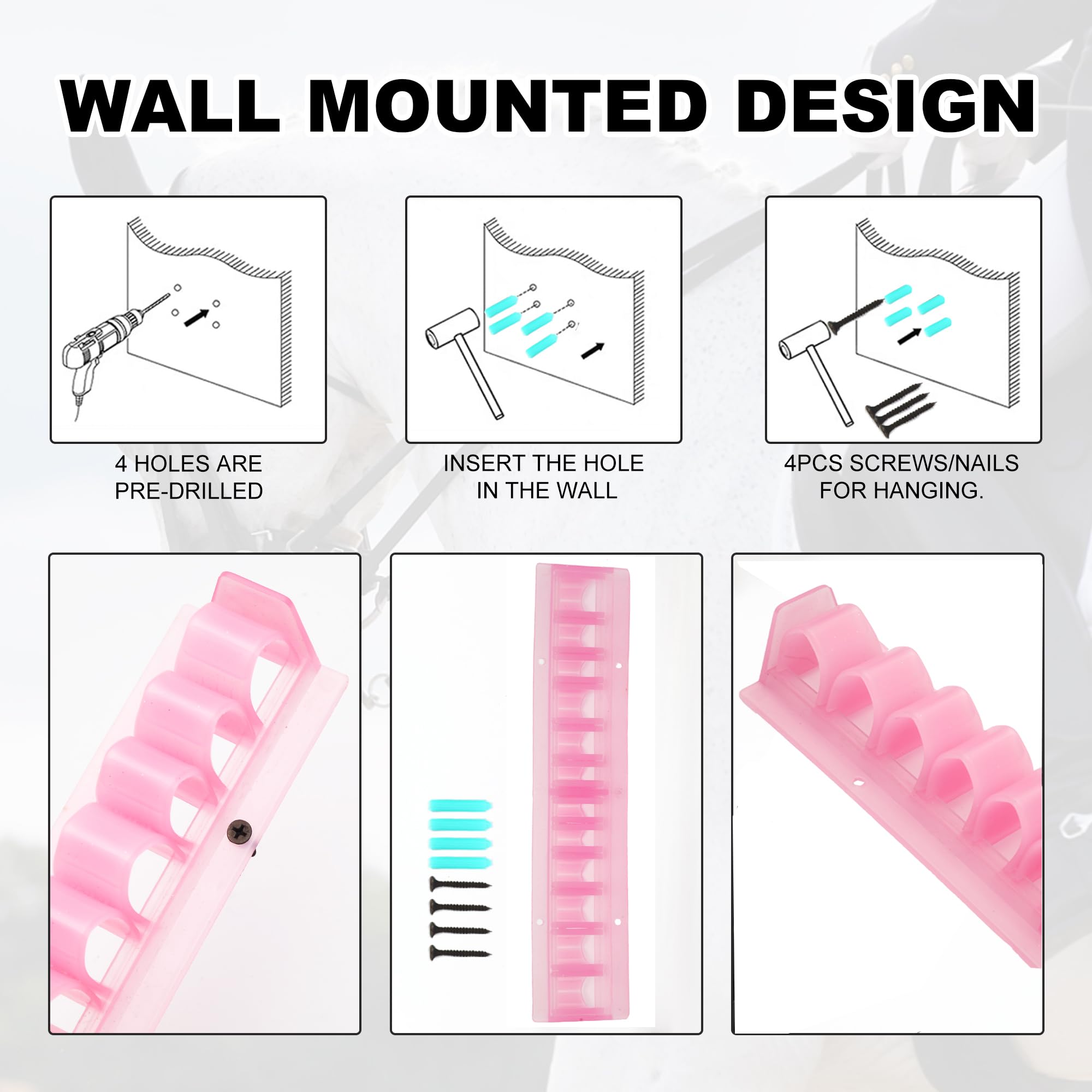 Gtainsoil Horse Whip Crop Holder Rack Wall Mounted Bracket Hanger Horse Trailer Accessories for Tack Room (Pink)