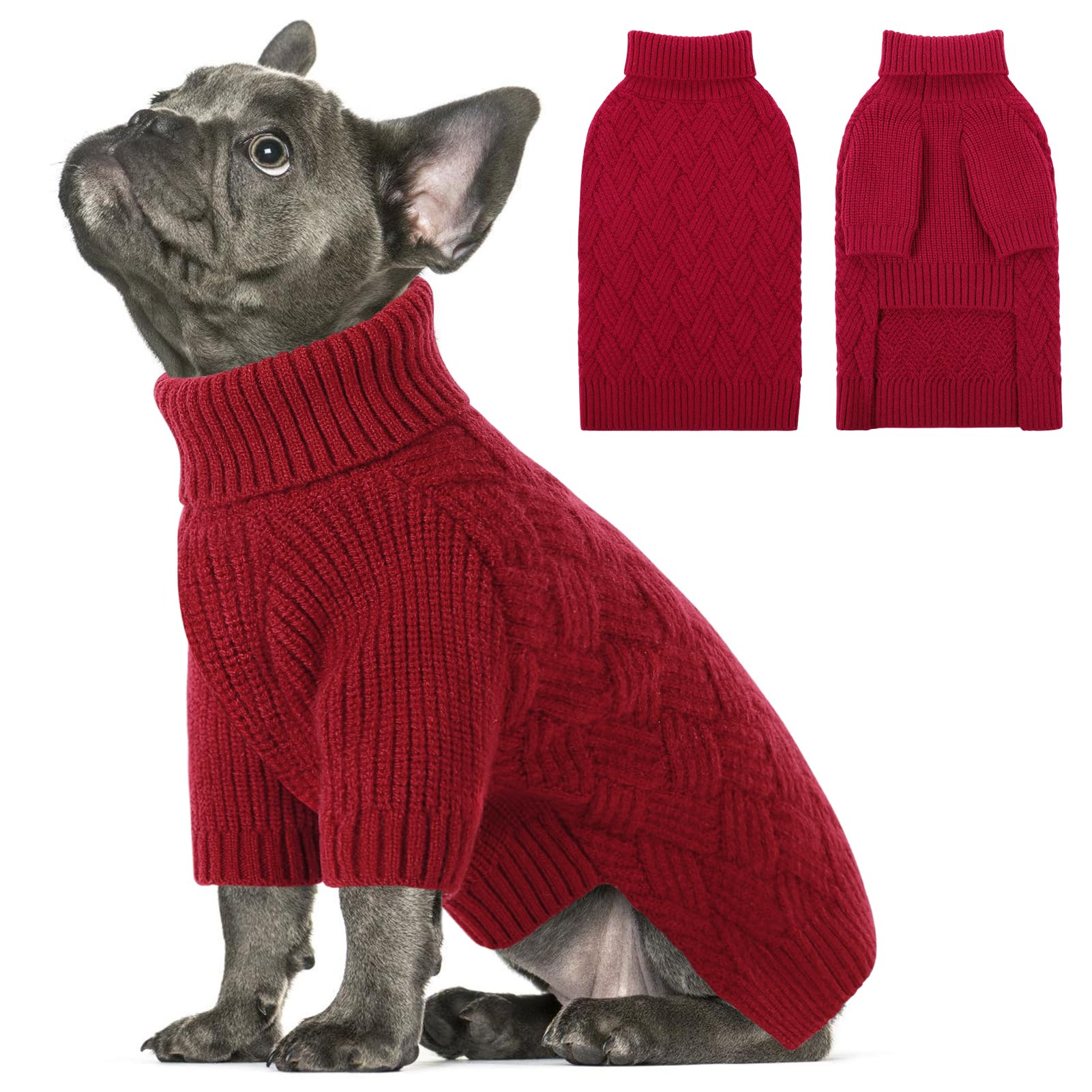 SUNFURA Small Dog Sweater Turtleneck for Cold Weather, Puppy Knitwear Pullover for Christmas Thanksgiving, Pet Winter Knitted Sw