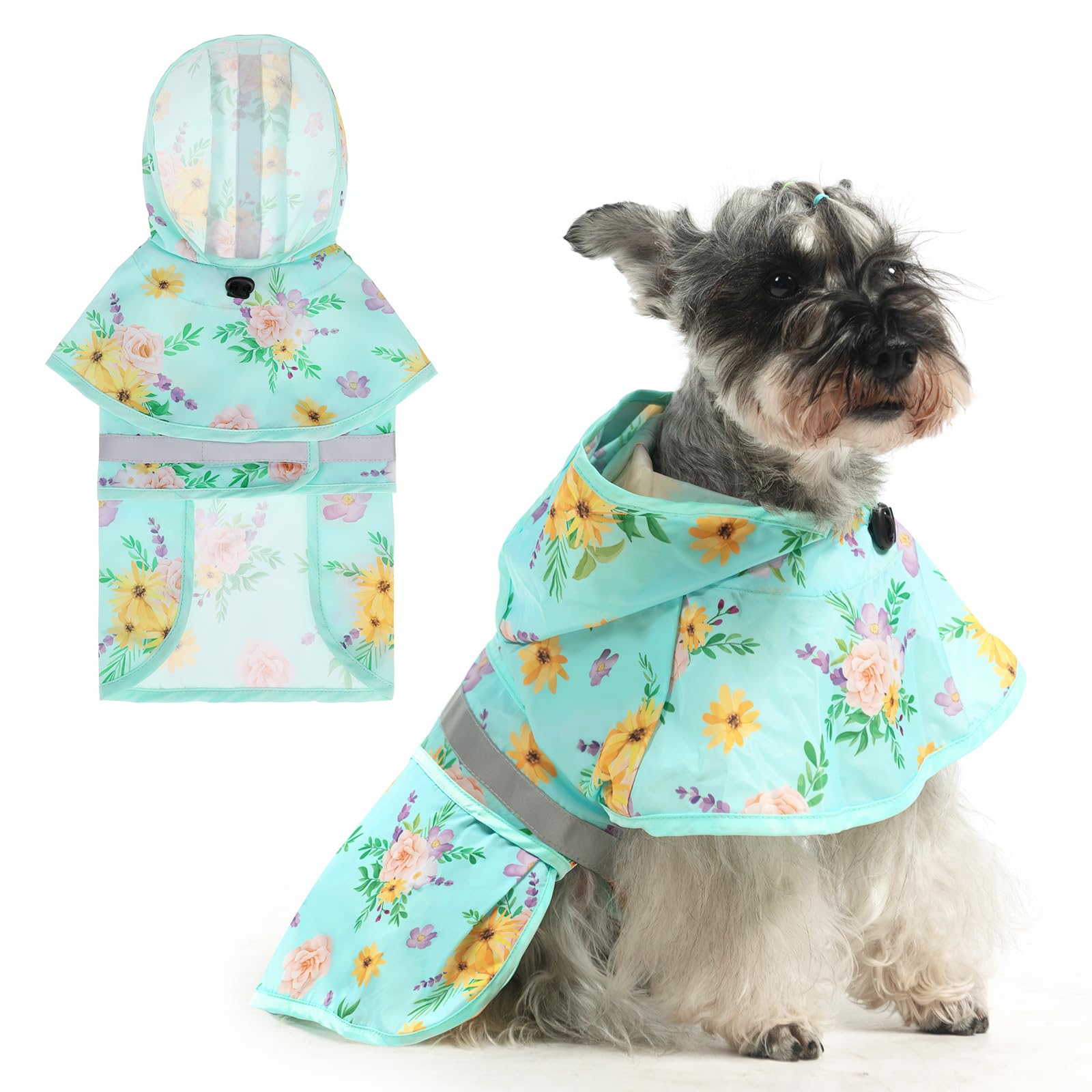 Kooltail Dog Raincoat Hooded Slicker Poncho With Leash Hole, Waterproof Dog Rain Jacket, Adjustable Breathable Puppy Rainwear - 