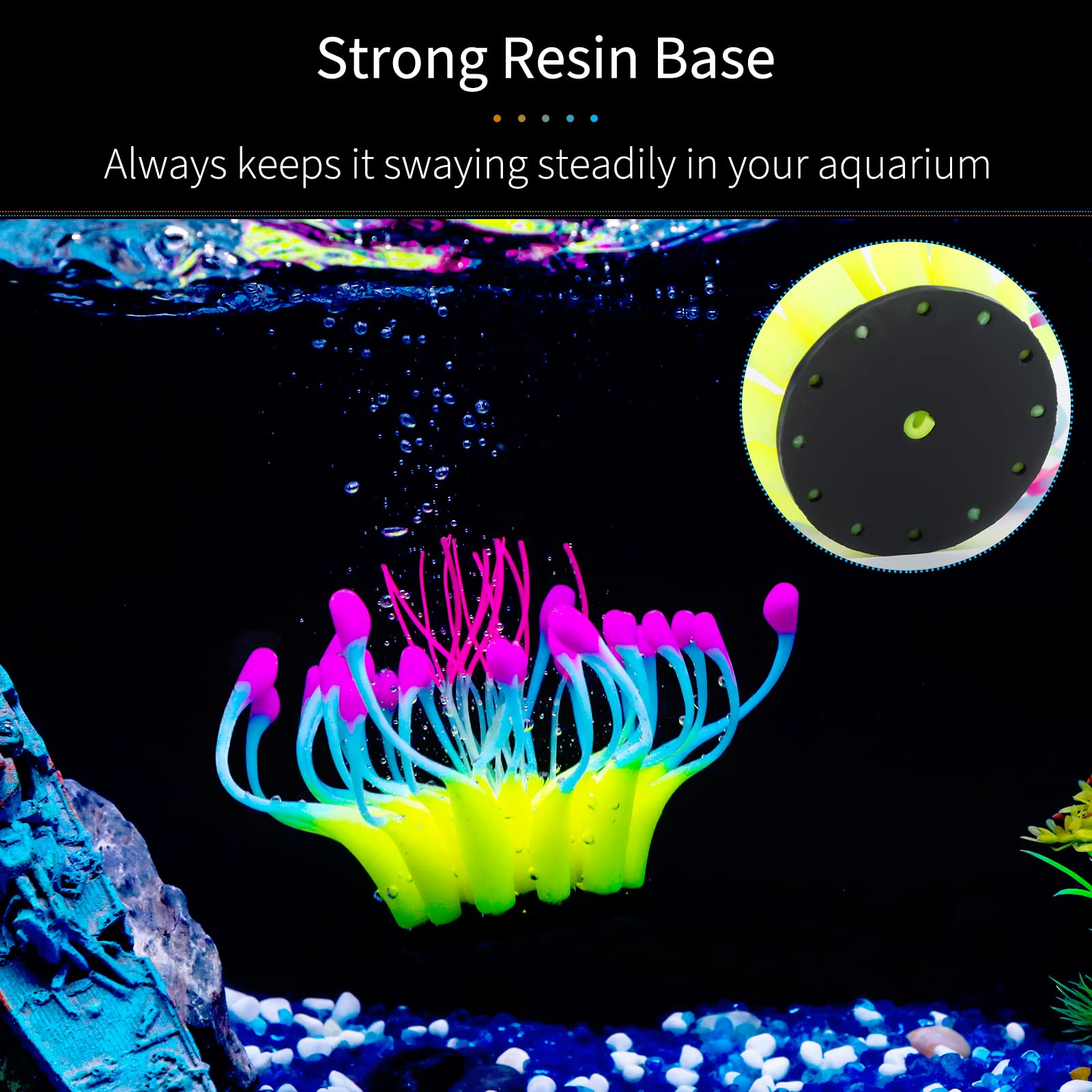Uniclife Glowing Effect Gooseneck Coral Artificial Decoration Silicone Ornament For Fish Tank Aquarium, Yellow