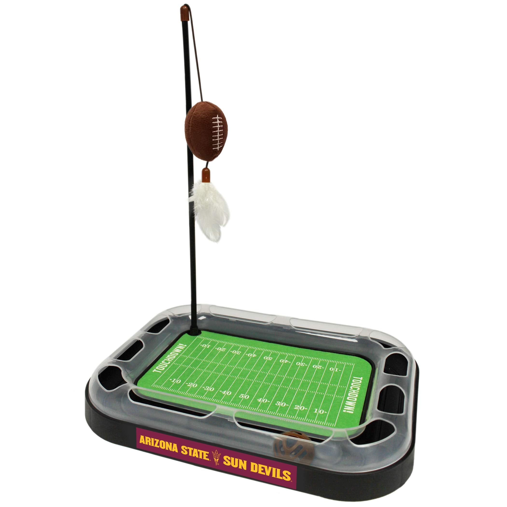 Pets First 5-In-1 Interactive Cat Toy - Cat Scratcher, Ball, Bell, Wand & Plush Football With Feathers & Catnip