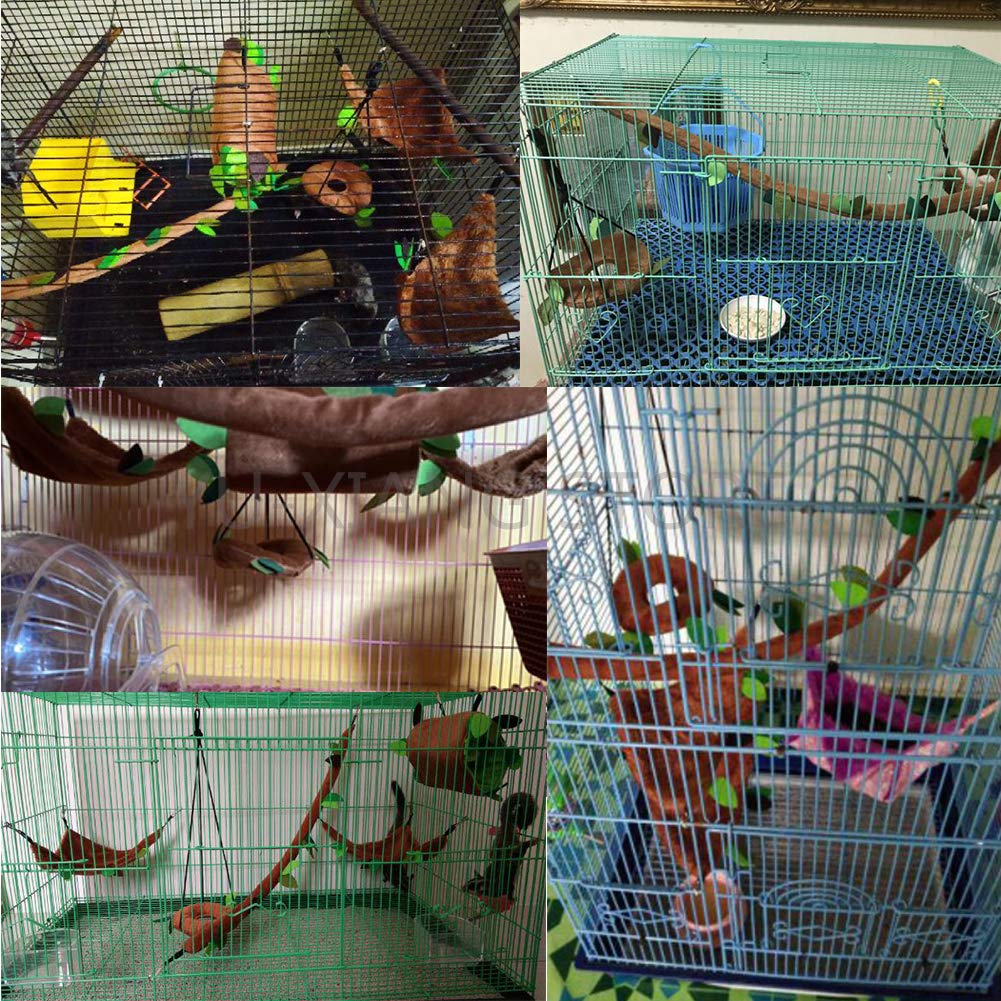 Seis 5Pcs Hamster Hanging Cage Accessories Set Leaf Wood Design Small Animal Hammock Channel Ropeway Swing For Guinea Pig Rat Birds Parrot Gerbil Sugar Glider Squirrel (5 Pcs)