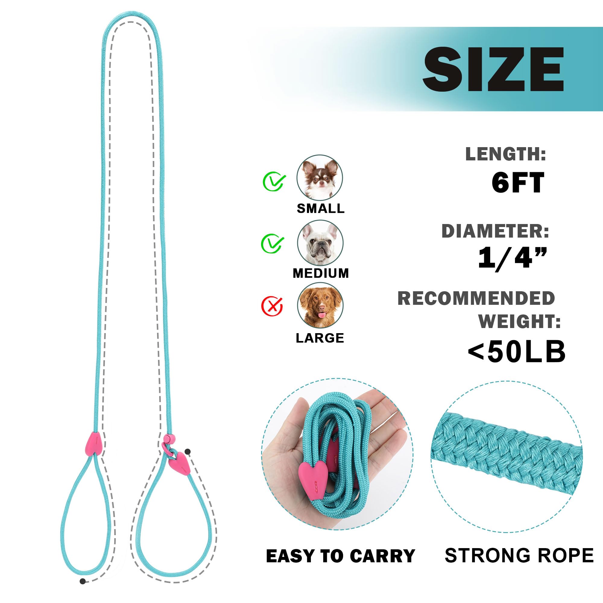 Slip Lead No Pull Dog Leash Slip Leads for Dogs Puppy Leash 6FT Slip Leash for Dogs Dog Lead with 6 Colors Strong Nylon Dog Trai