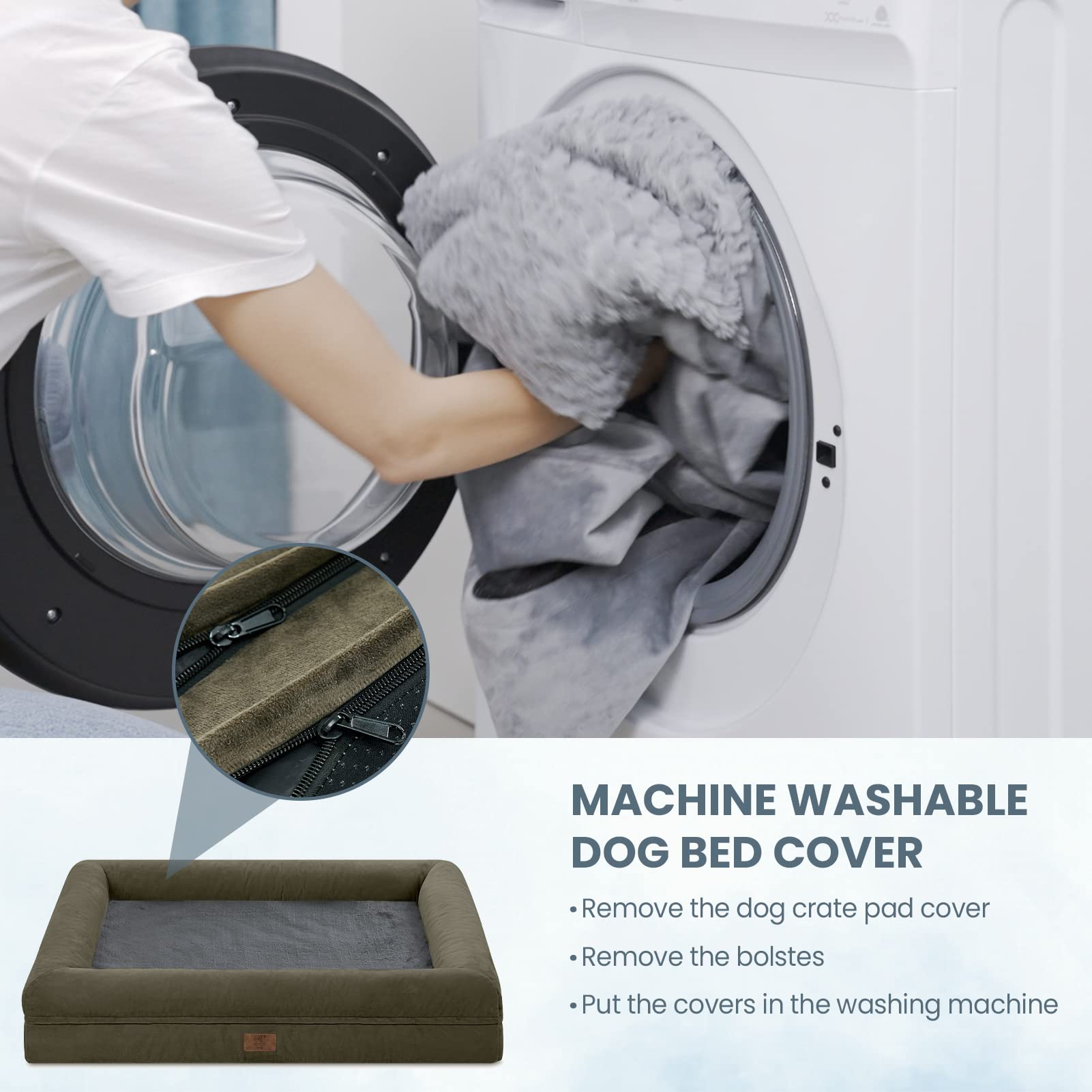 Yiruka Xl Dog Bed, Orthopedic Gel Memory Foam Dog Bed, Washable Dog Bed With Removable Cover, Waterproof Non-Slip Bottom Big Dog Cooling Bed, Dark Green