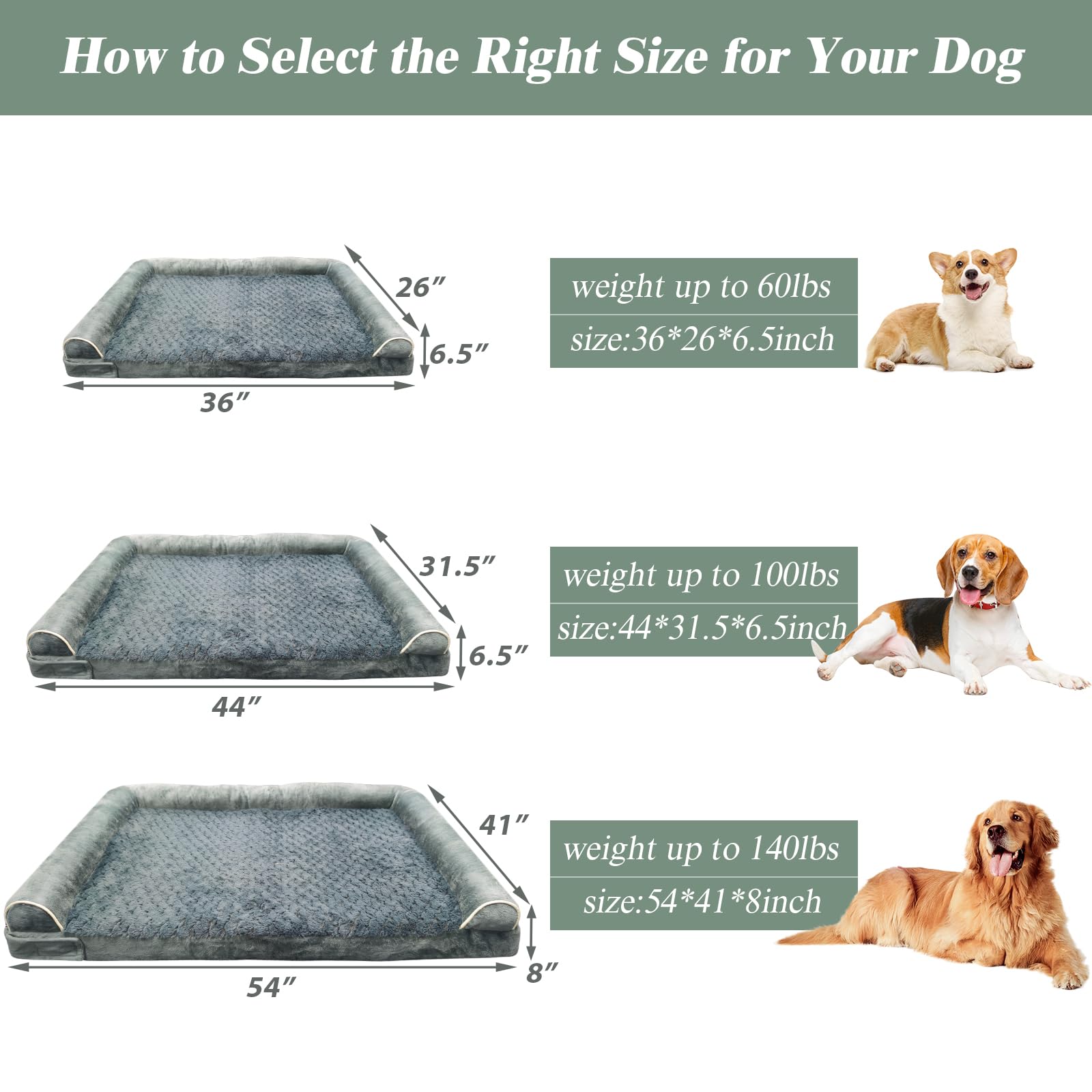 Modcart Orthopedic Dog Bed For Large Dog,Memory Foam Cat Bed With Stickable Design Waterproof Pet Couch Bed With Washable Remova