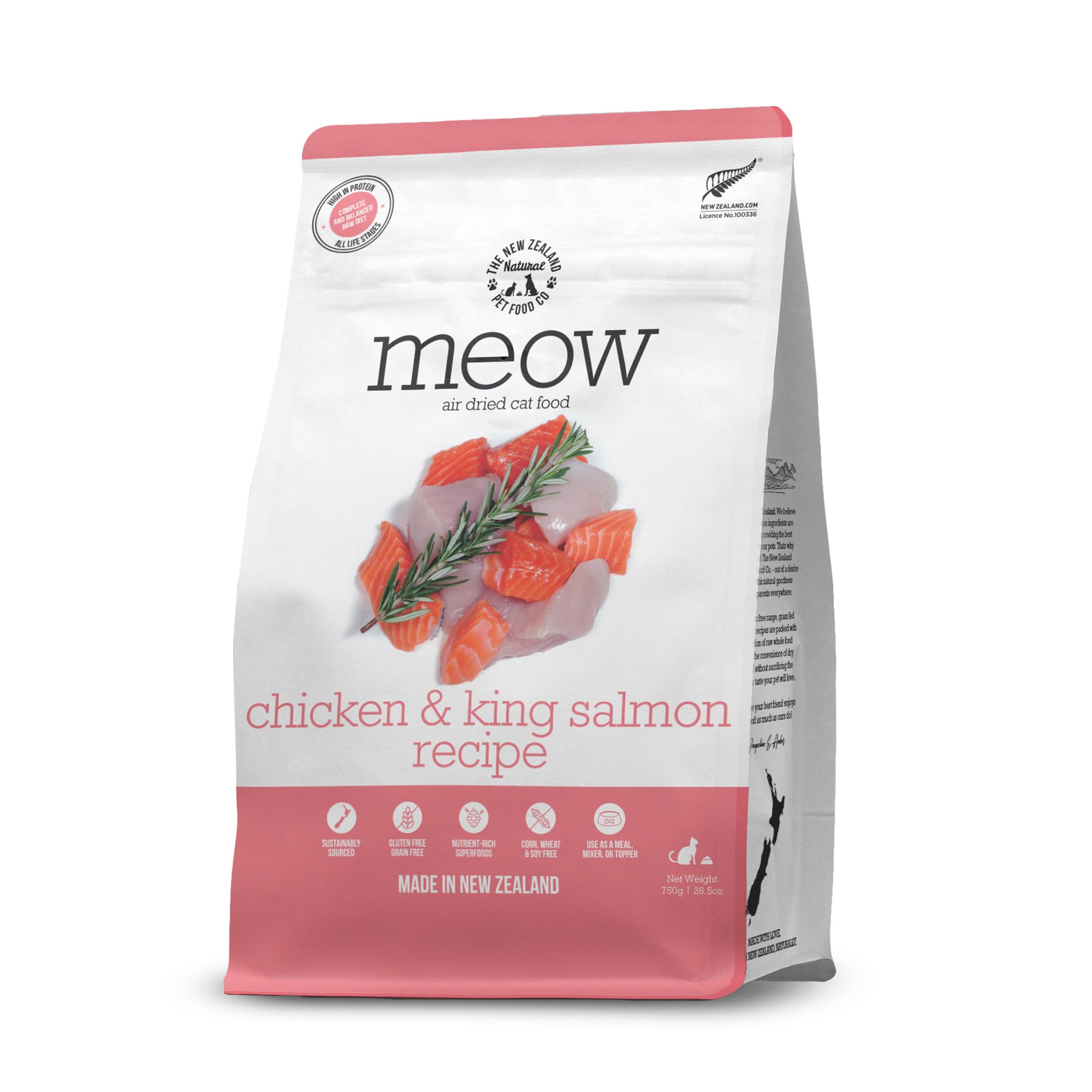 The New Zealand Natural Pet Food Co. Meow Air Dried Cat Food - Chicken & King Salmon Recipe, Dry Cat Food, High Protein Meals, T