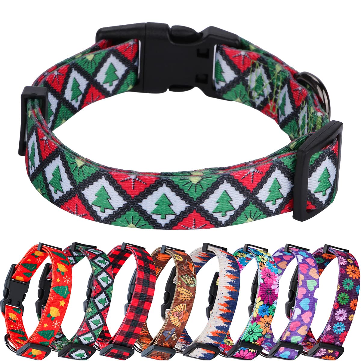 Rhea Rose Christmas Dog Collars Green Christmas Tree Pattern Holiday Festival Green Tree S