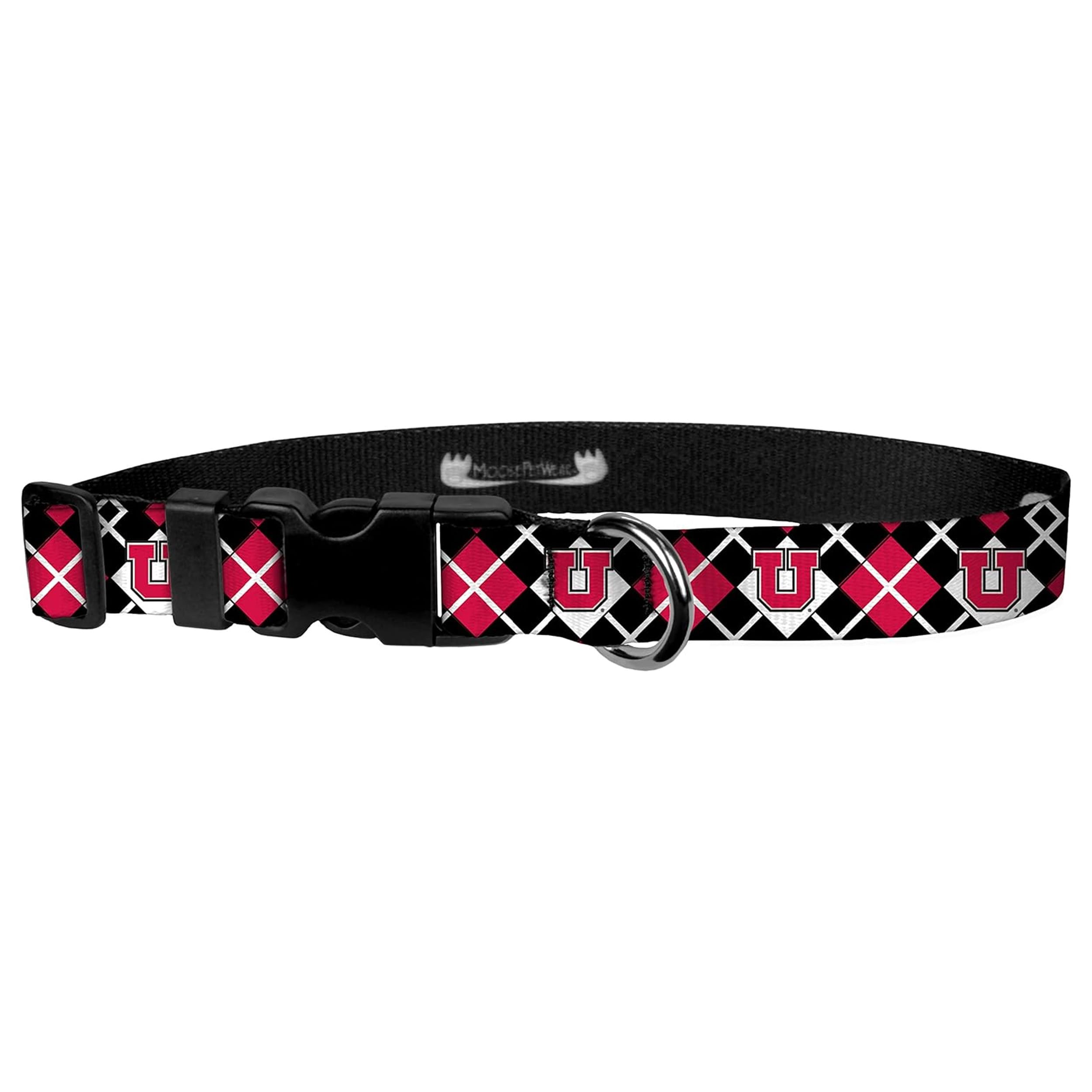 Moose Pet Wear Dog Collar – University Of Utah Utes Adjustable Pet Collars, Made In The Usa – 3/4' Wide, Medium, Argyle